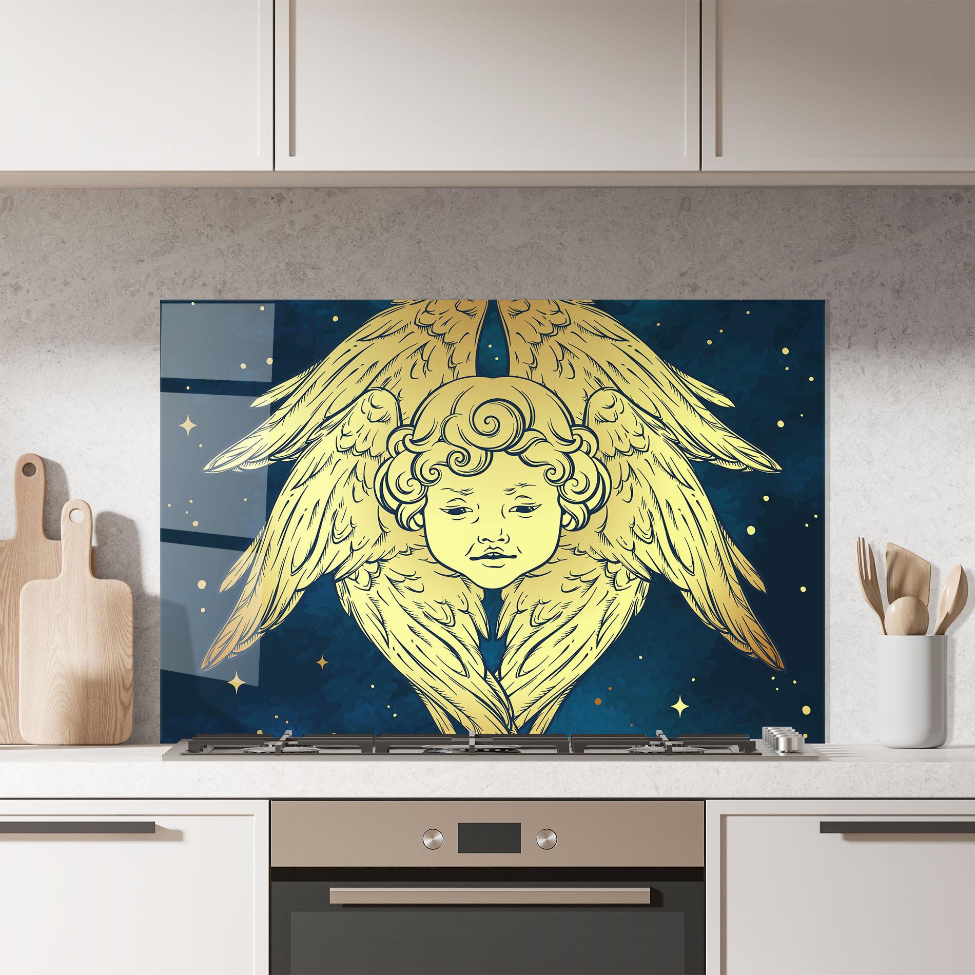 Konyhai üveg hátfal Gold Wings Angel mockup 7