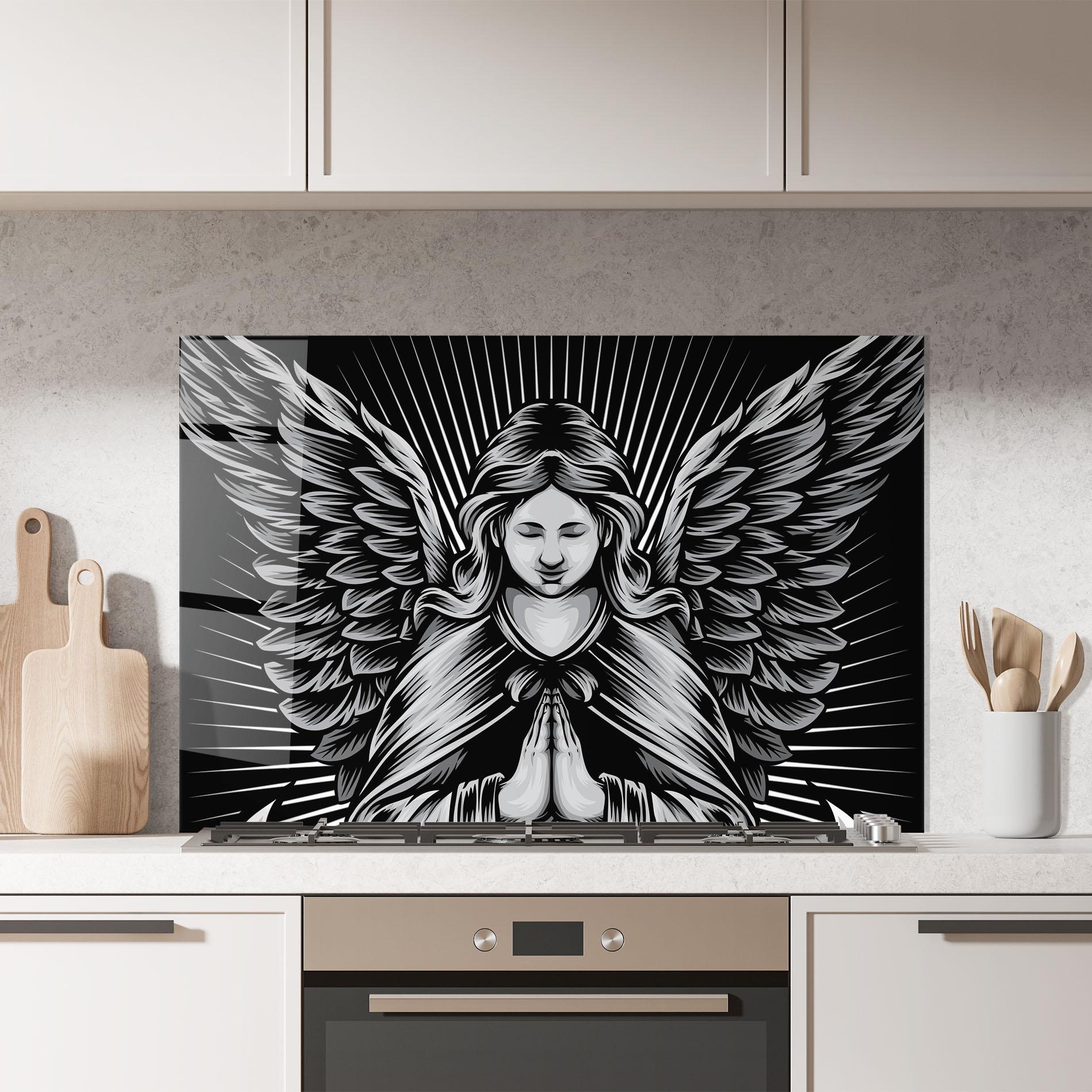 Konyhai üveg hátfal Wings Pray mockup 7