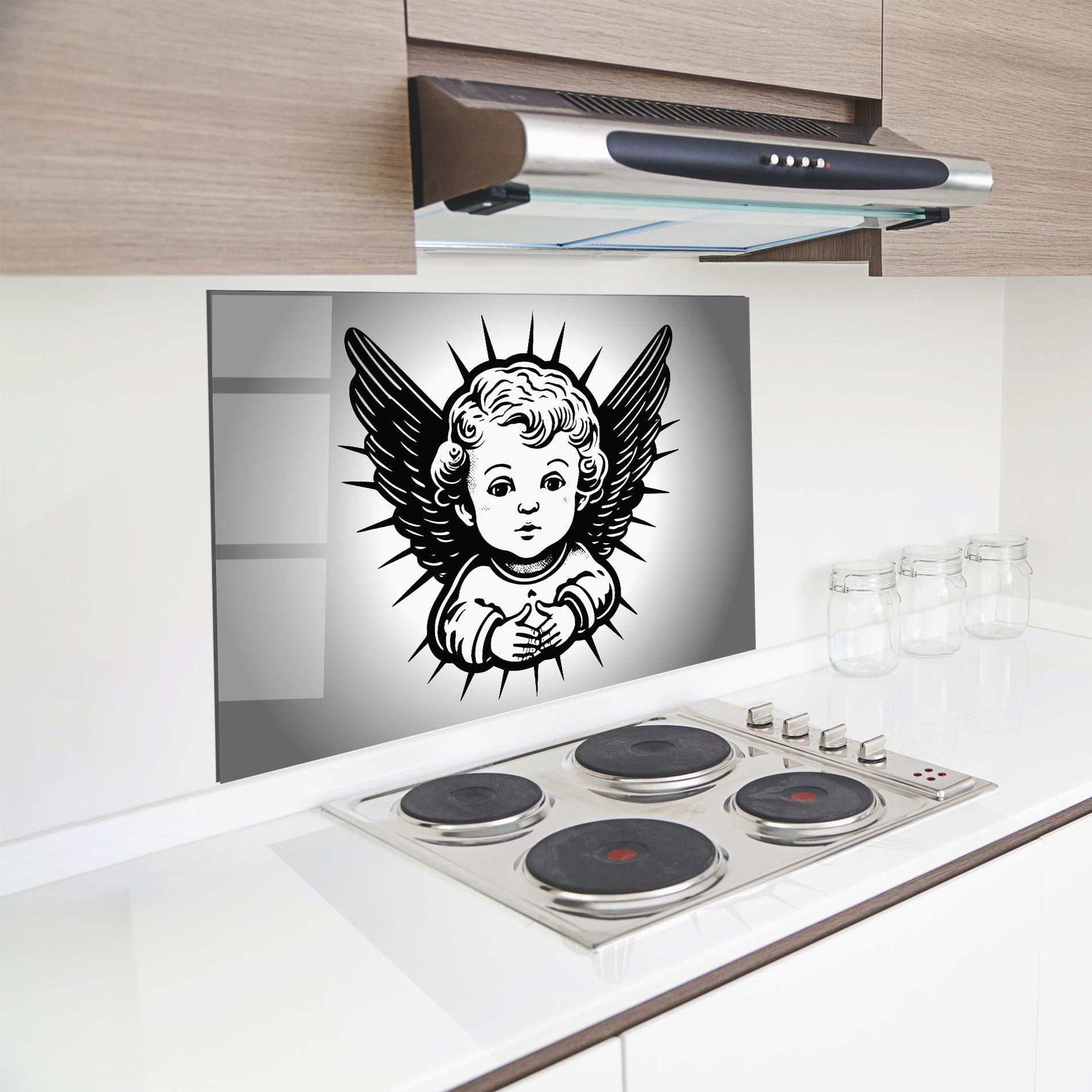 Konyhai üveg hátfal Angel Small Wings mockup 8