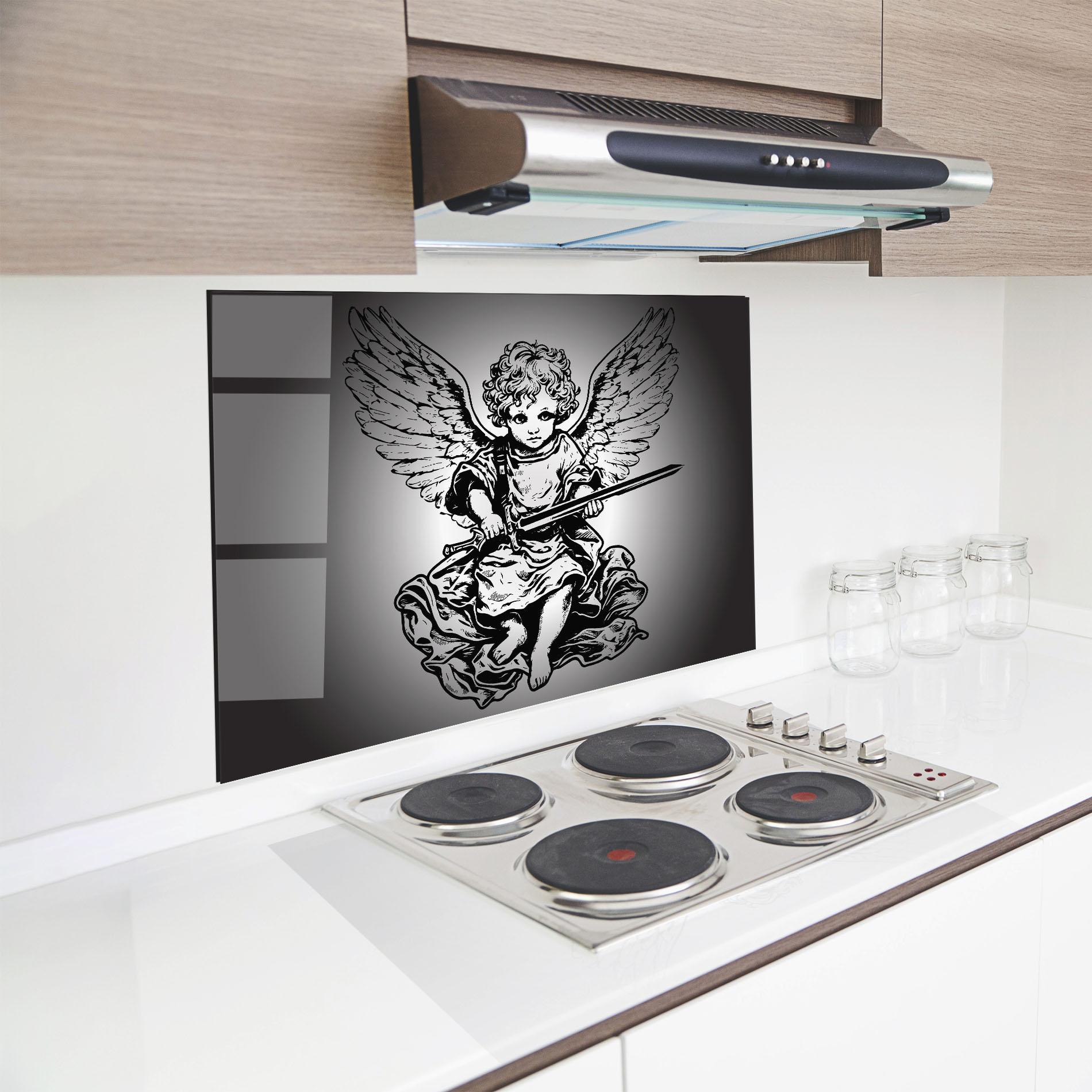Konyhai üveg hátfal Angel Sword mockup 8
