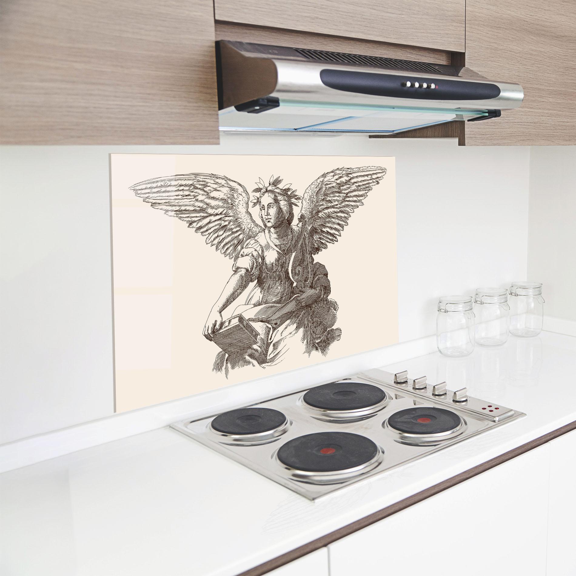 Konyhai üveg hátfal Brown Line Angel mockup 8