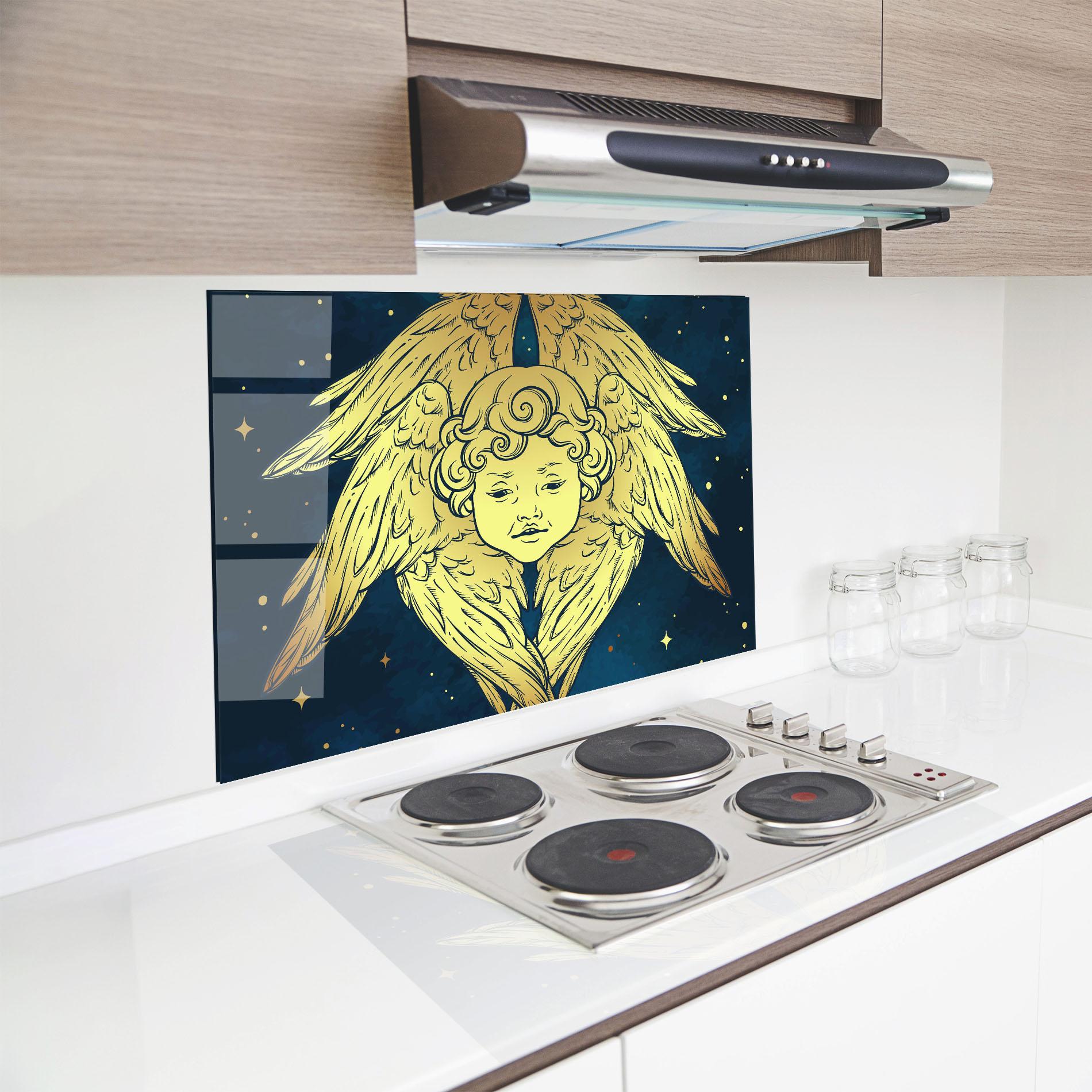 Konyhai üveg hátfal Gold Wings Angel mockup 8