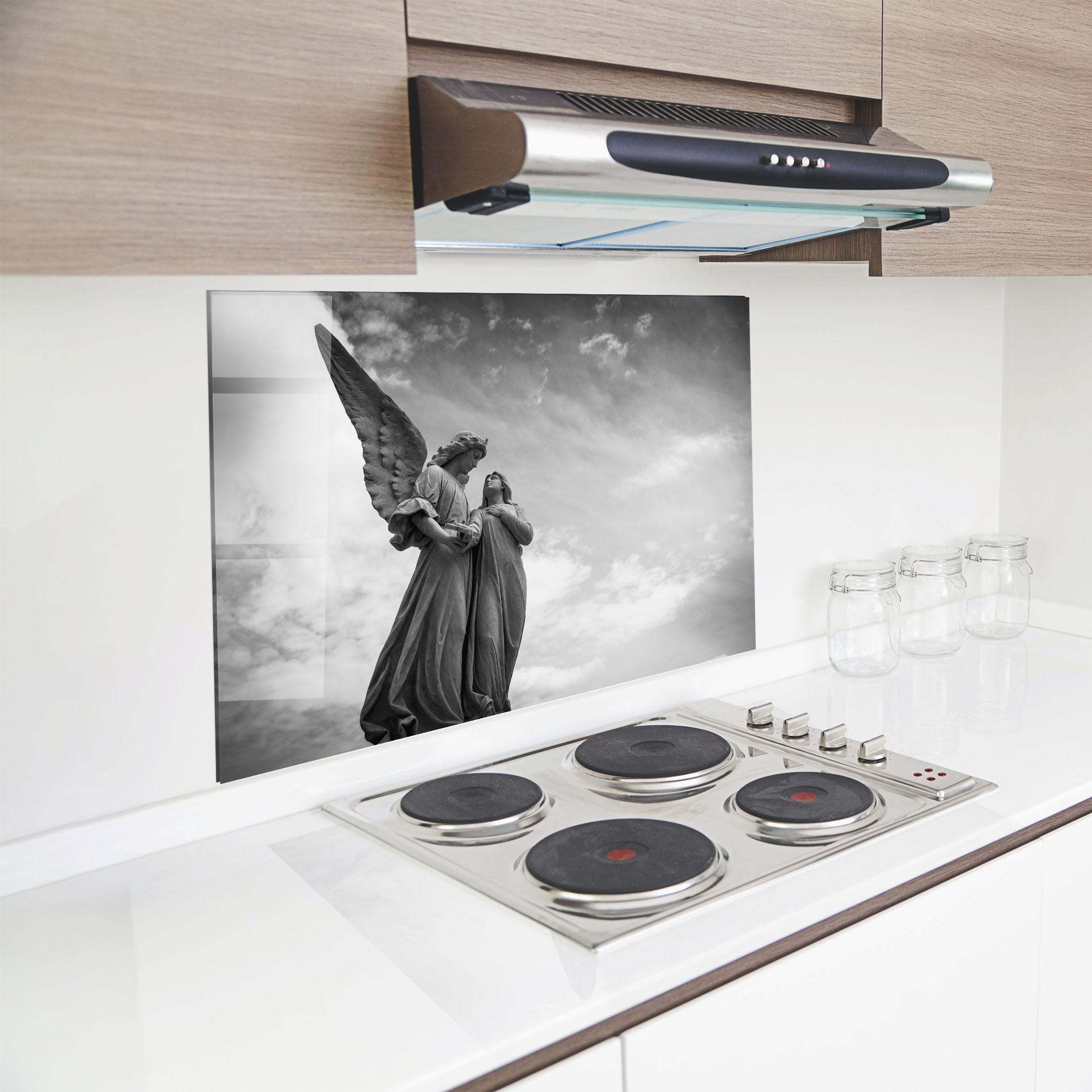Konyhai üveg hátfal Grey Stone Angels mockup 8