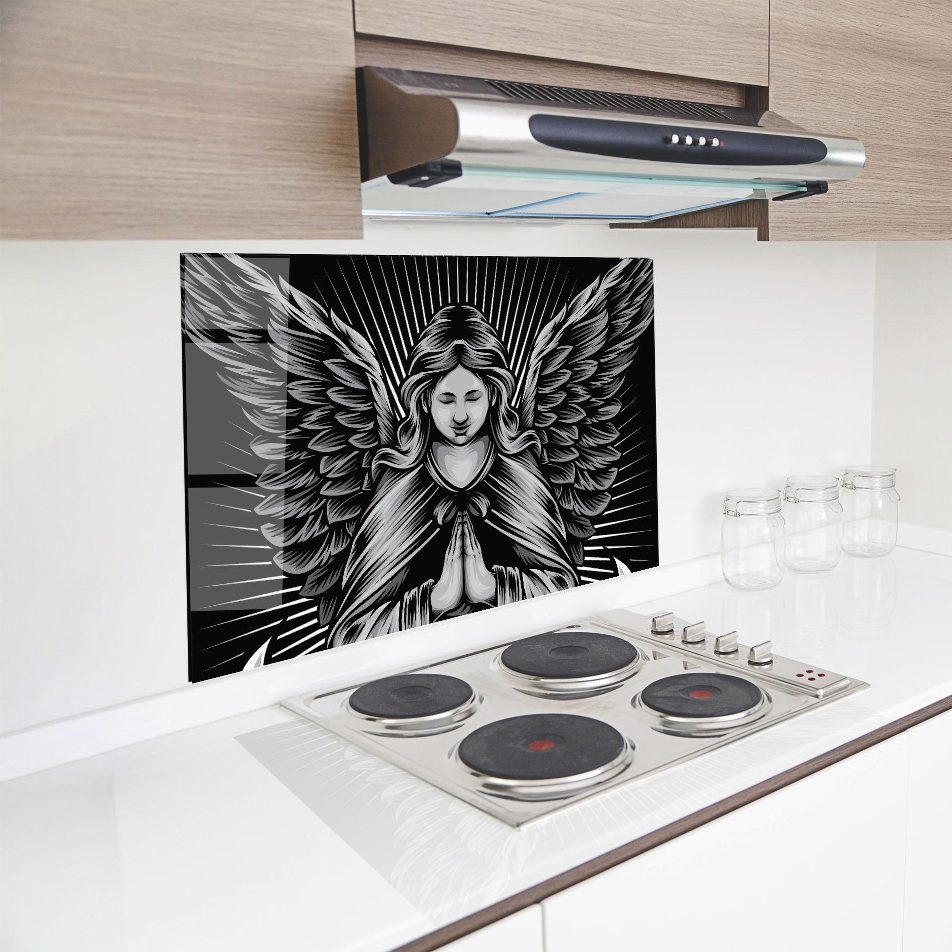 Konyhai üveg hátfal Wings Pray mockup 8