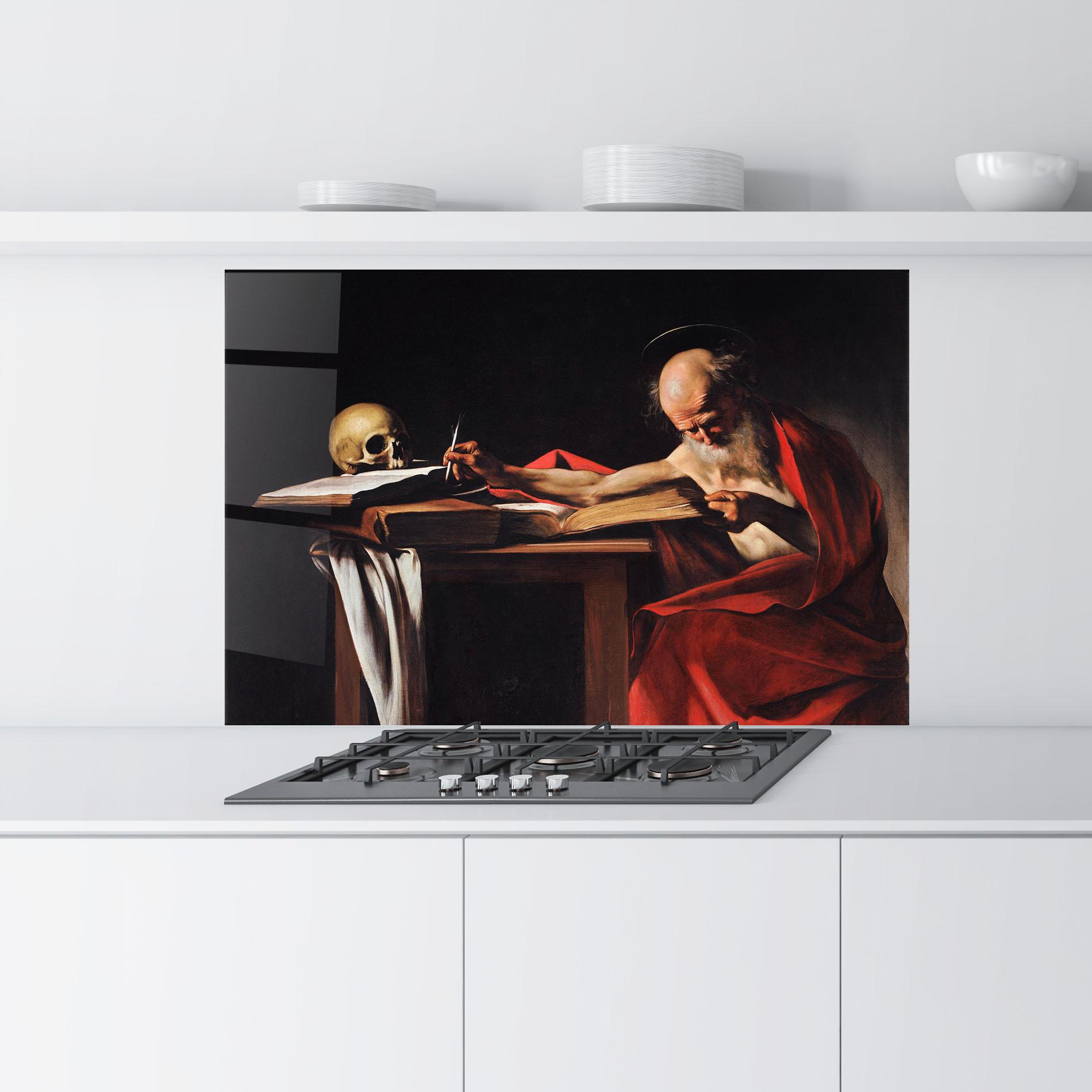Konyhai üveg hátfal Saint Jerome Writing mockup 9