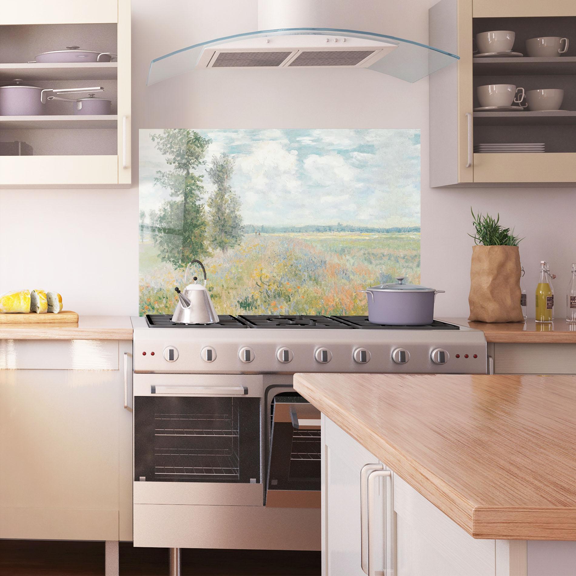 Konyhai üveg hátfal Monet's Landscape Background mockup 1