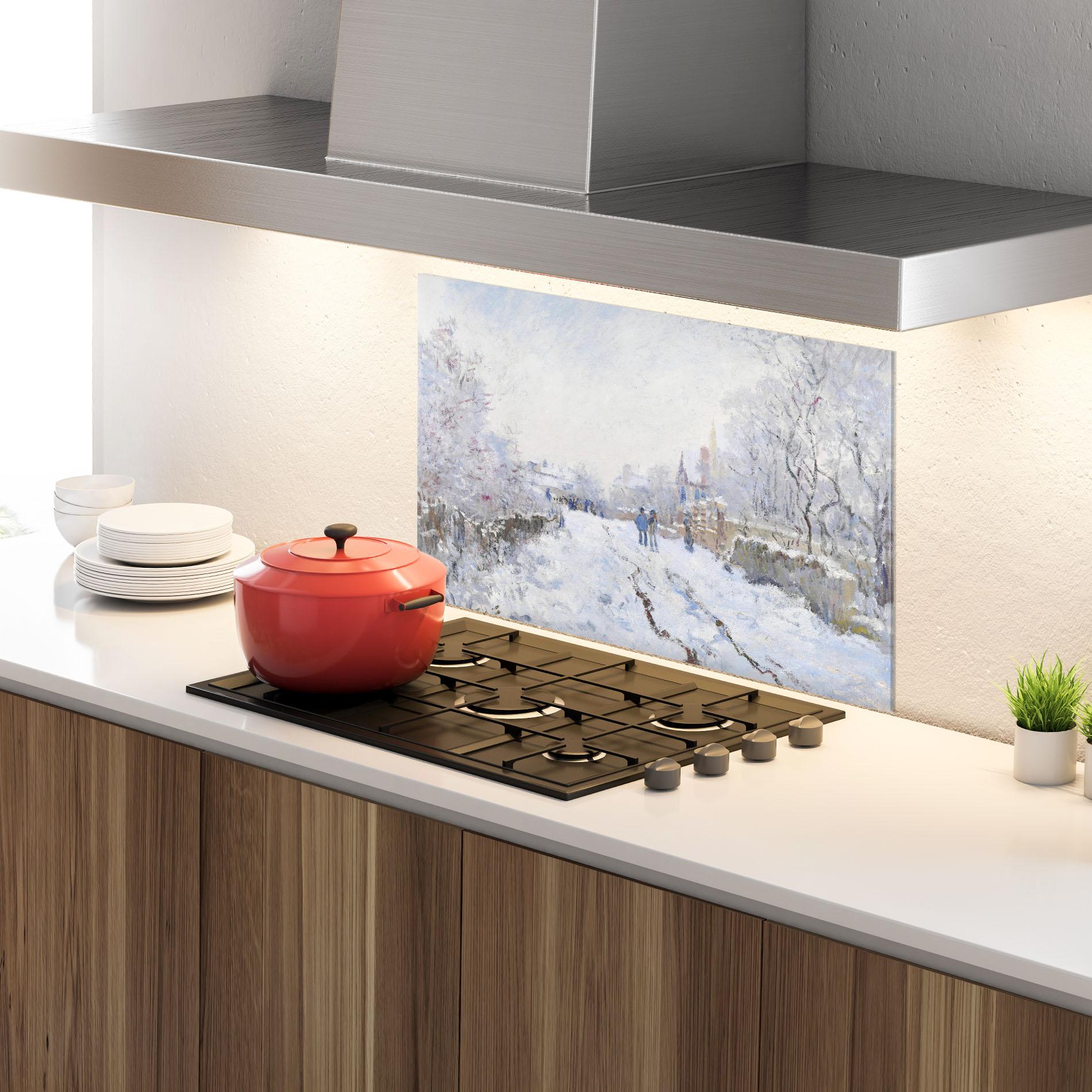 Konyhai üveg hátfal Snow At Argenteuil mockup 4