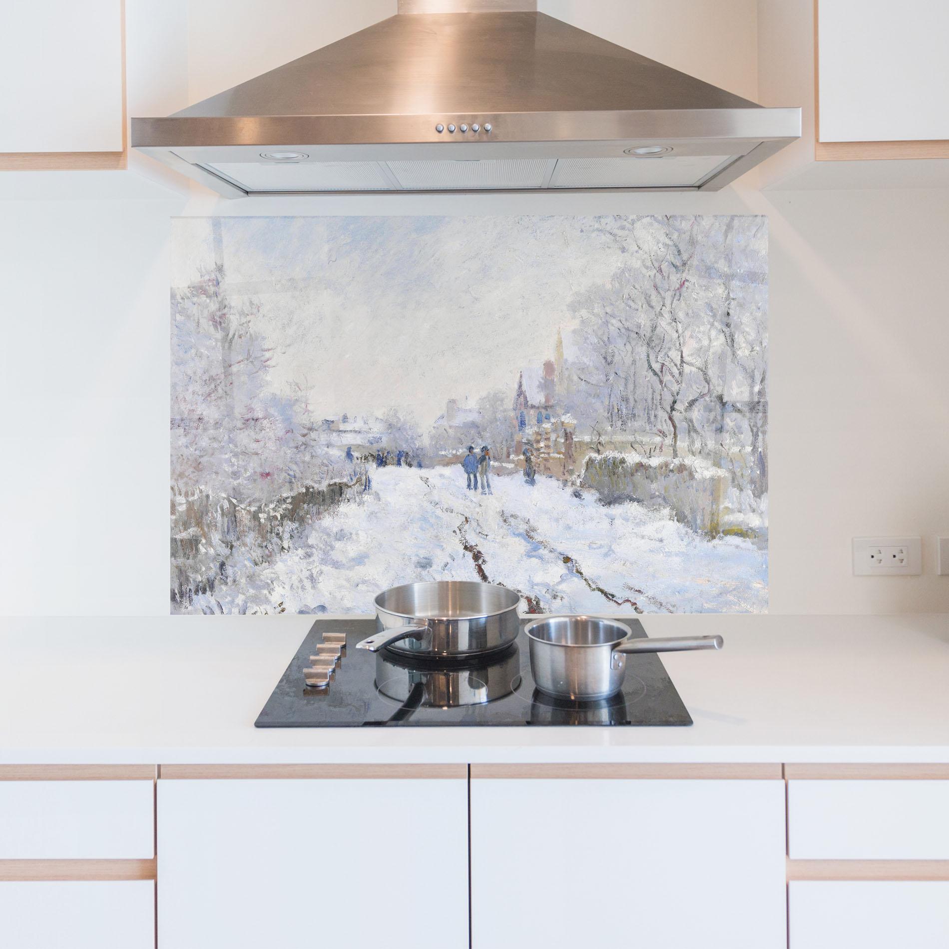 Konyhai üveg hátfal Snow At Argenteuil mockup 5