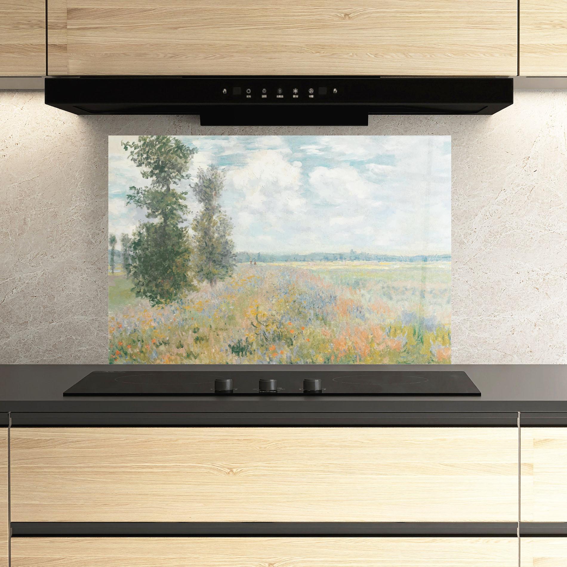 Konyhai üveg hátfal Monet's Landscape Background mockup 3