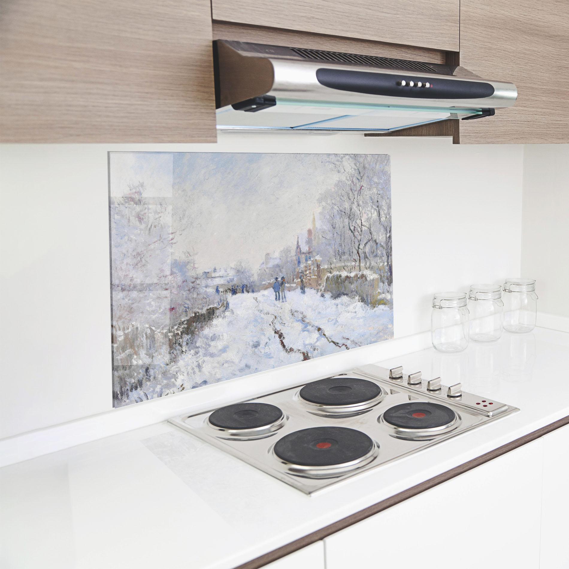 Konyhai üveg hátfal Snow At Argenteuil mockup 8