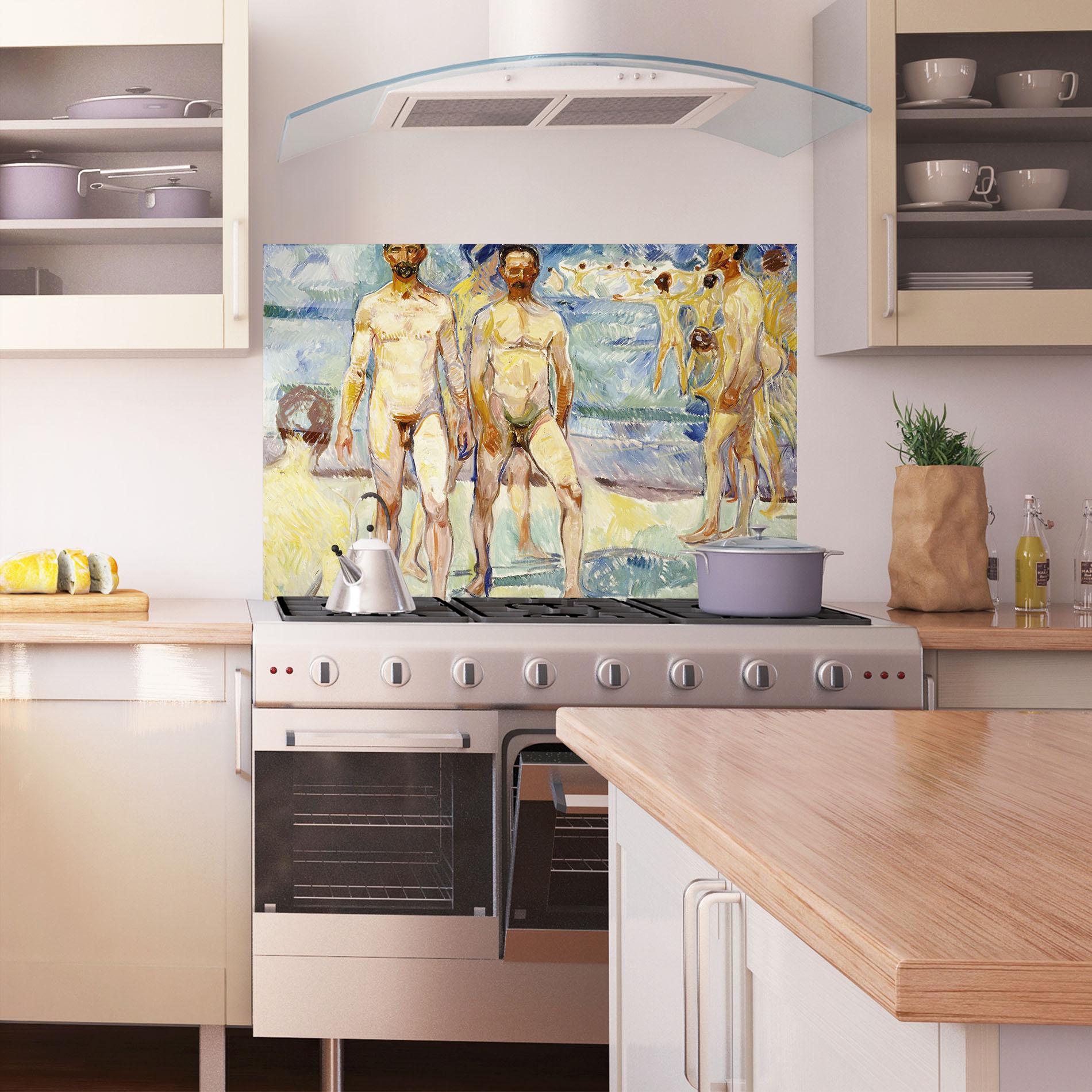 Konyhai üveg hátfal Bathing Men mockup 1