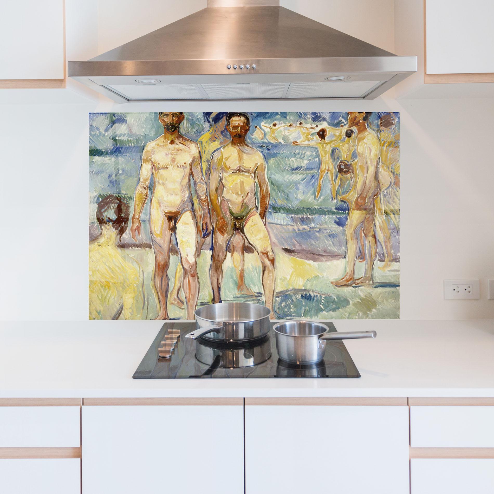 Konyhai üveg hátfal Bathing Men mockup 5