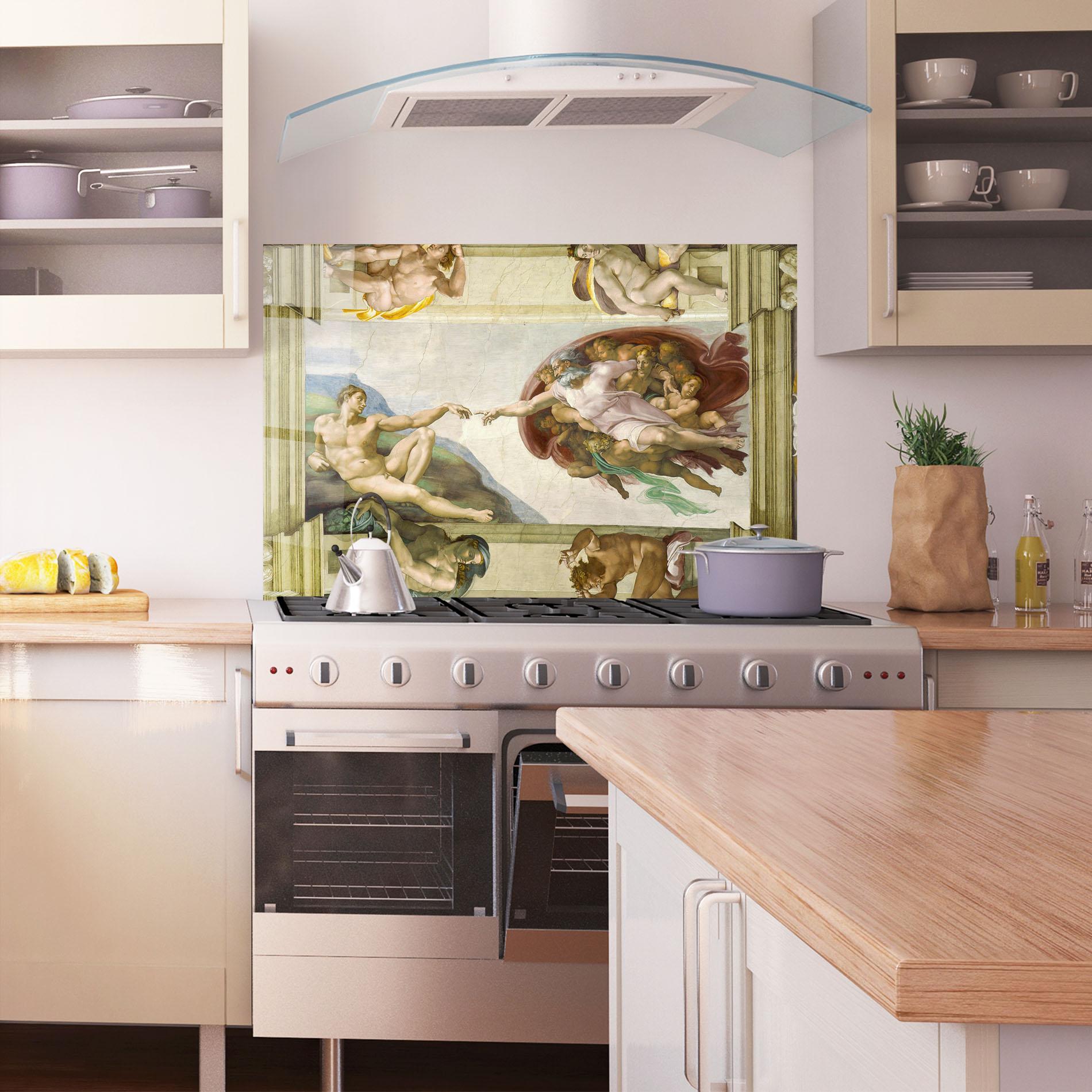 Konyhai üveg hátfal Creacion De Adam mockup 1