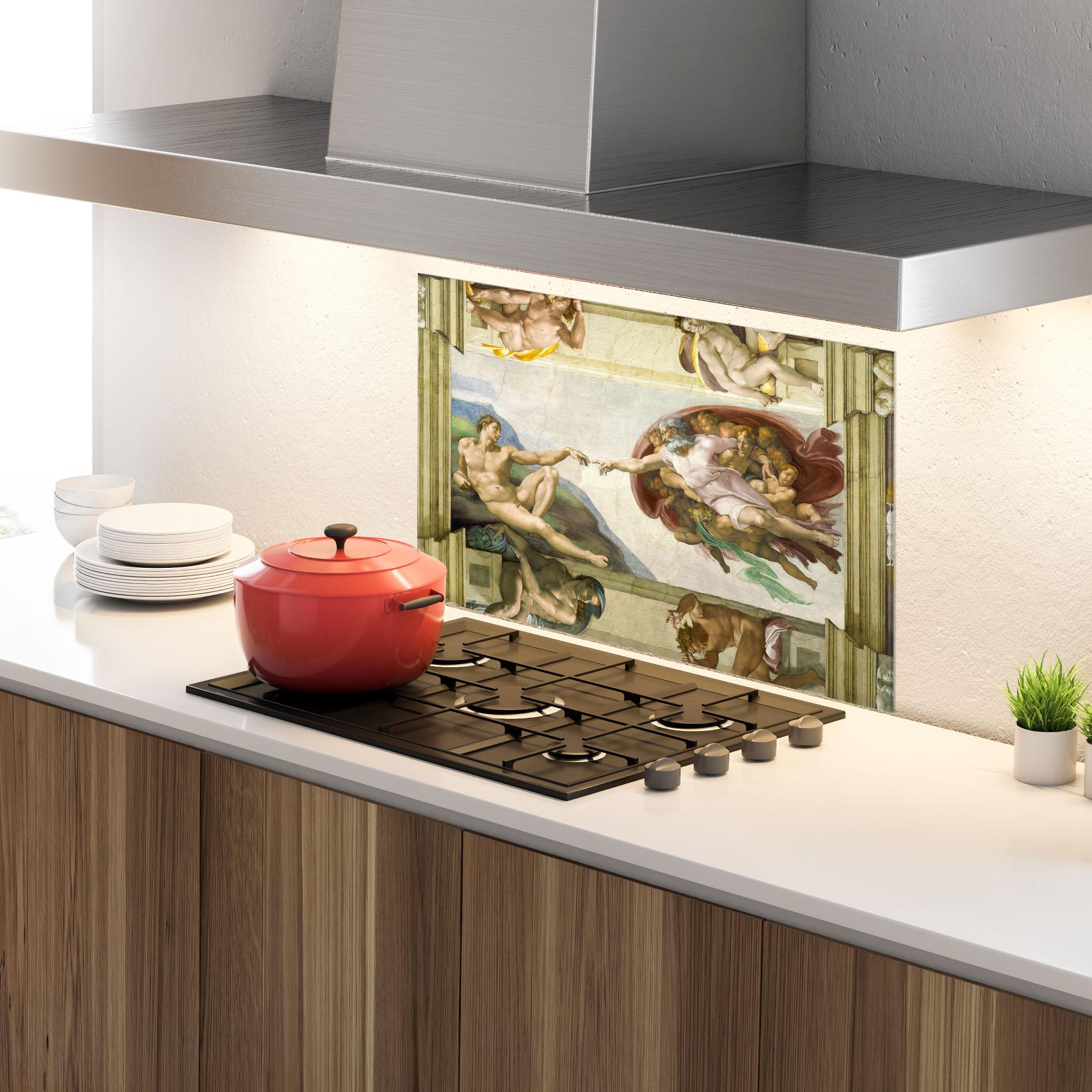 Konyhai üveg hátfal Creacion De Adam mockup 4