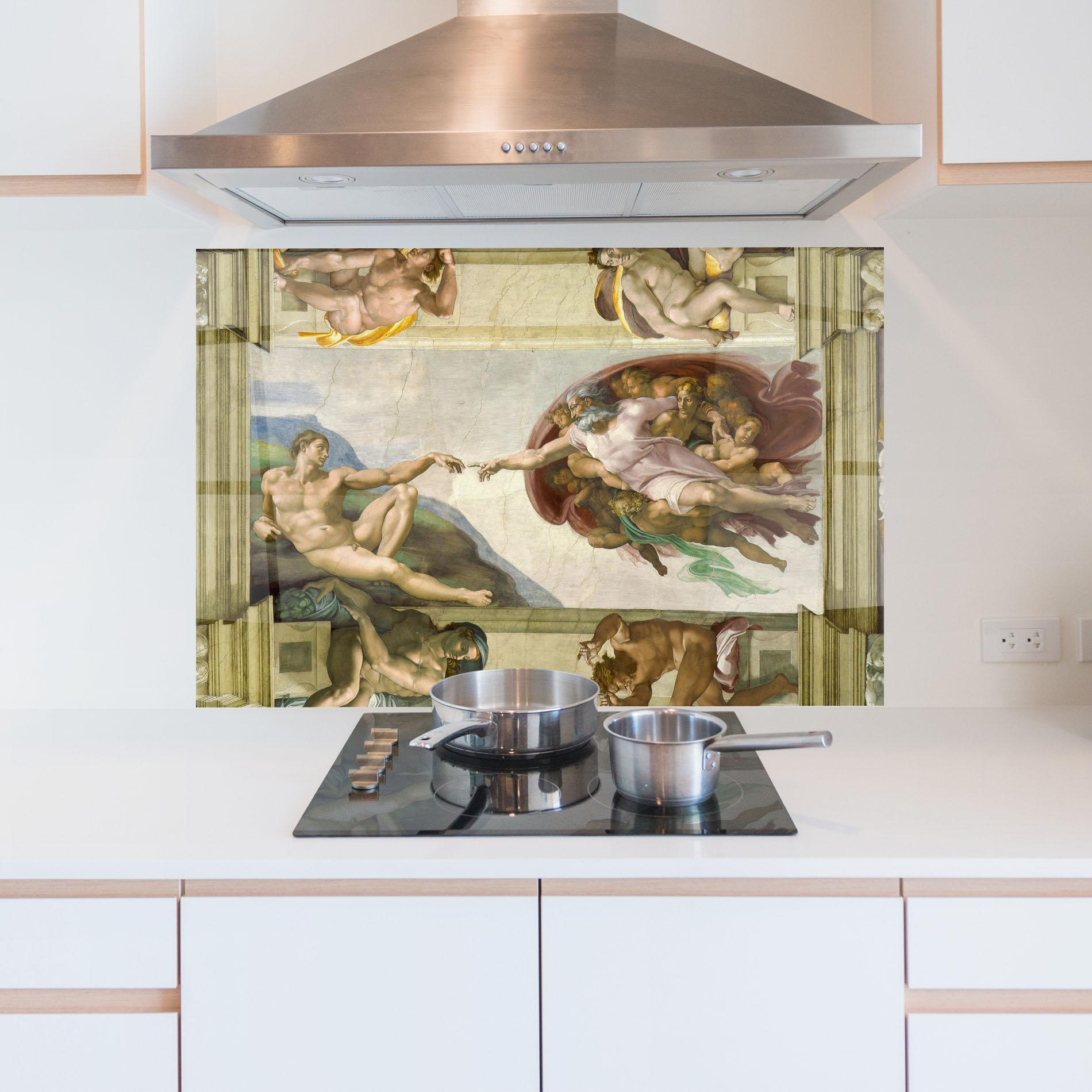 Konyhai üveg hátfal Creacion De Adam mockup 5