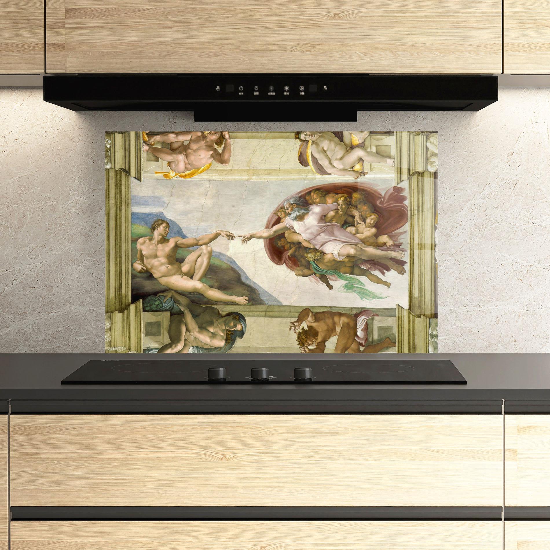 Konyhai üveg hátfal Creacion De Adam mockup 3