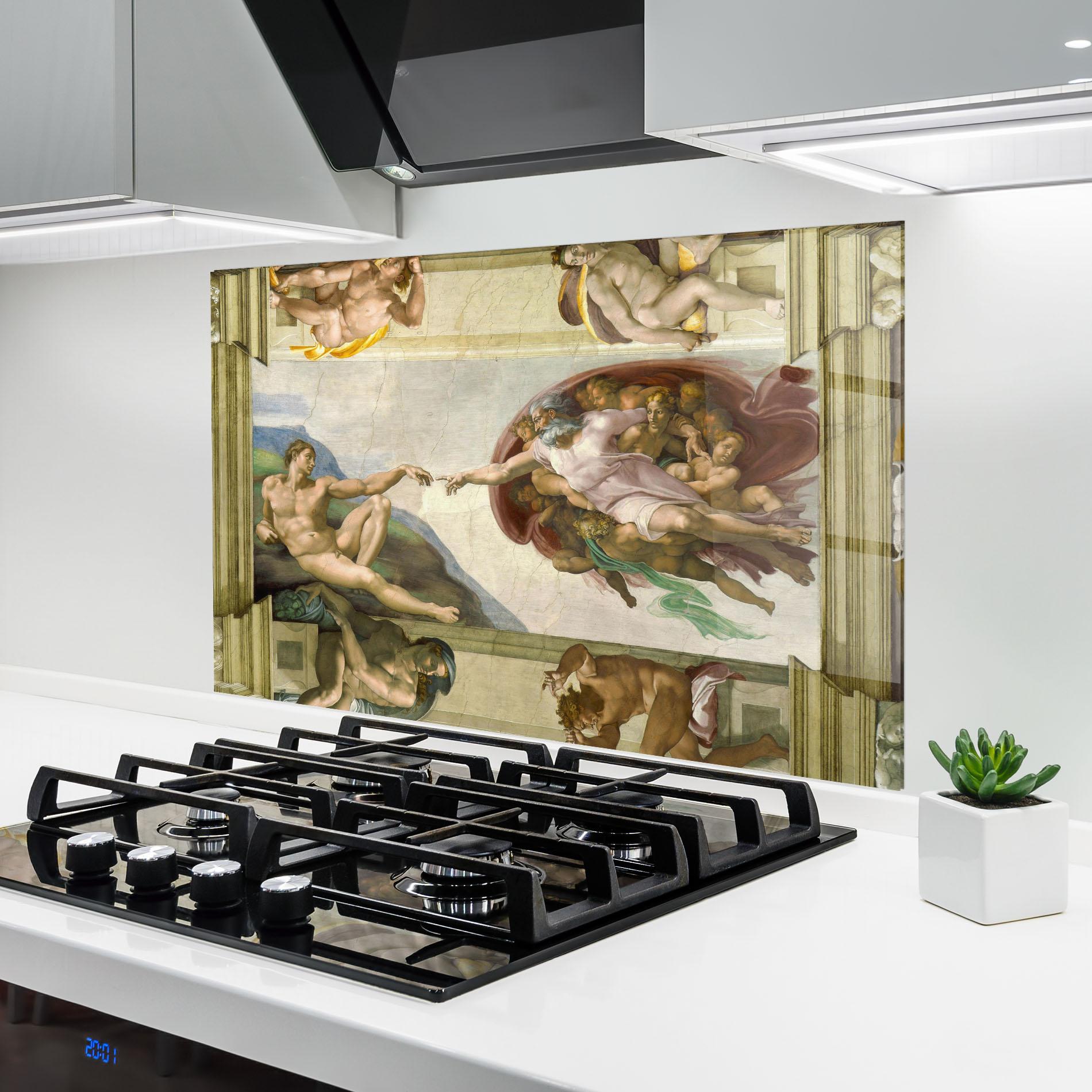 Konyhai üveg hátfal Creacion De Adam mockup 6