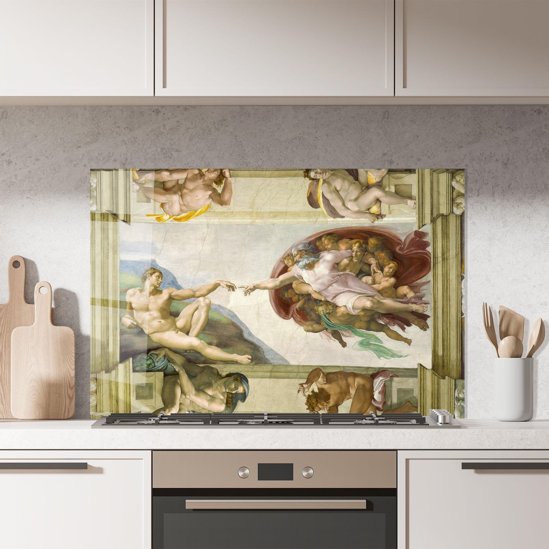 Konyhai üveg hátfal Creacion De Adam mockup 7
