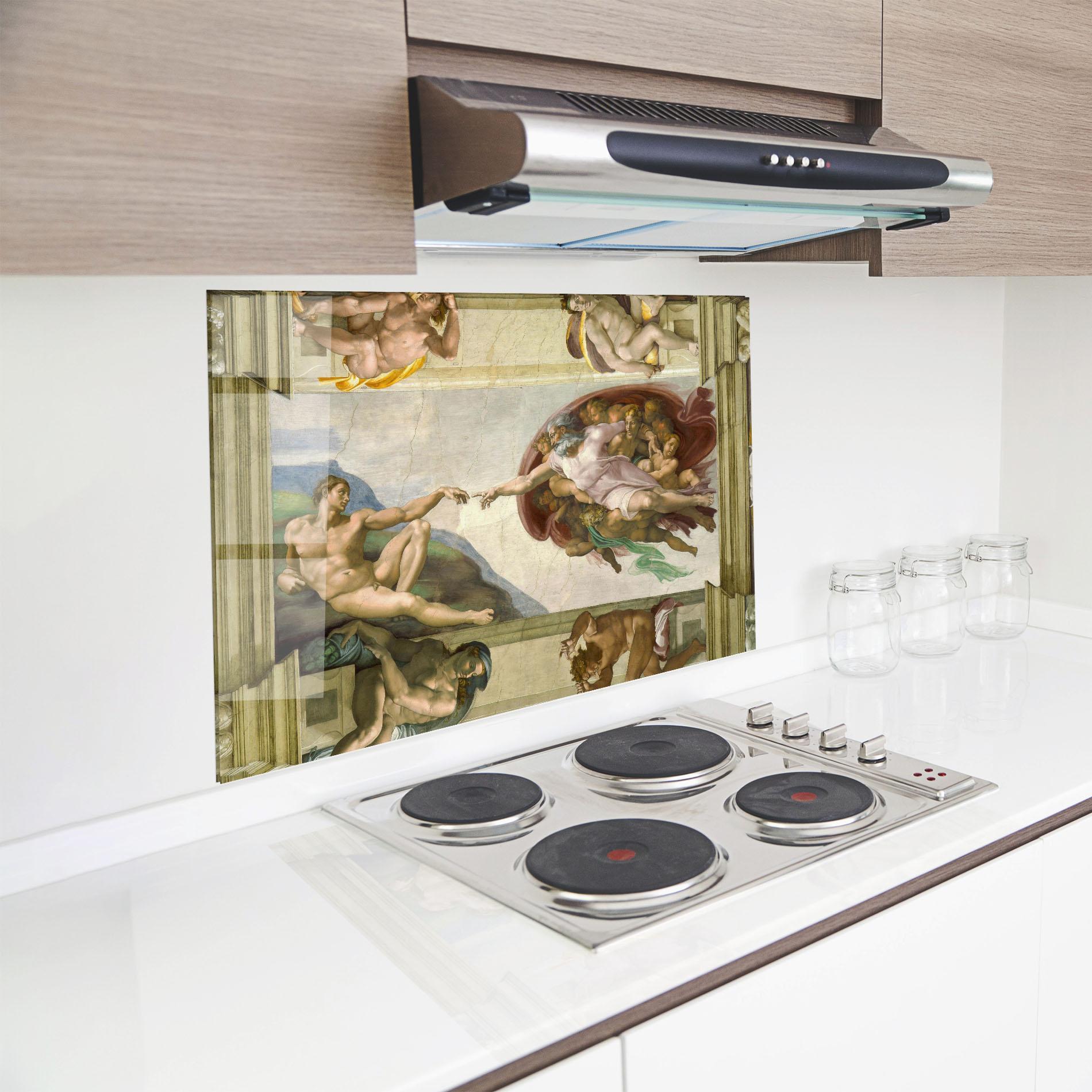 Konyhai üveg hátfal Creacion De Adam mockup 8
