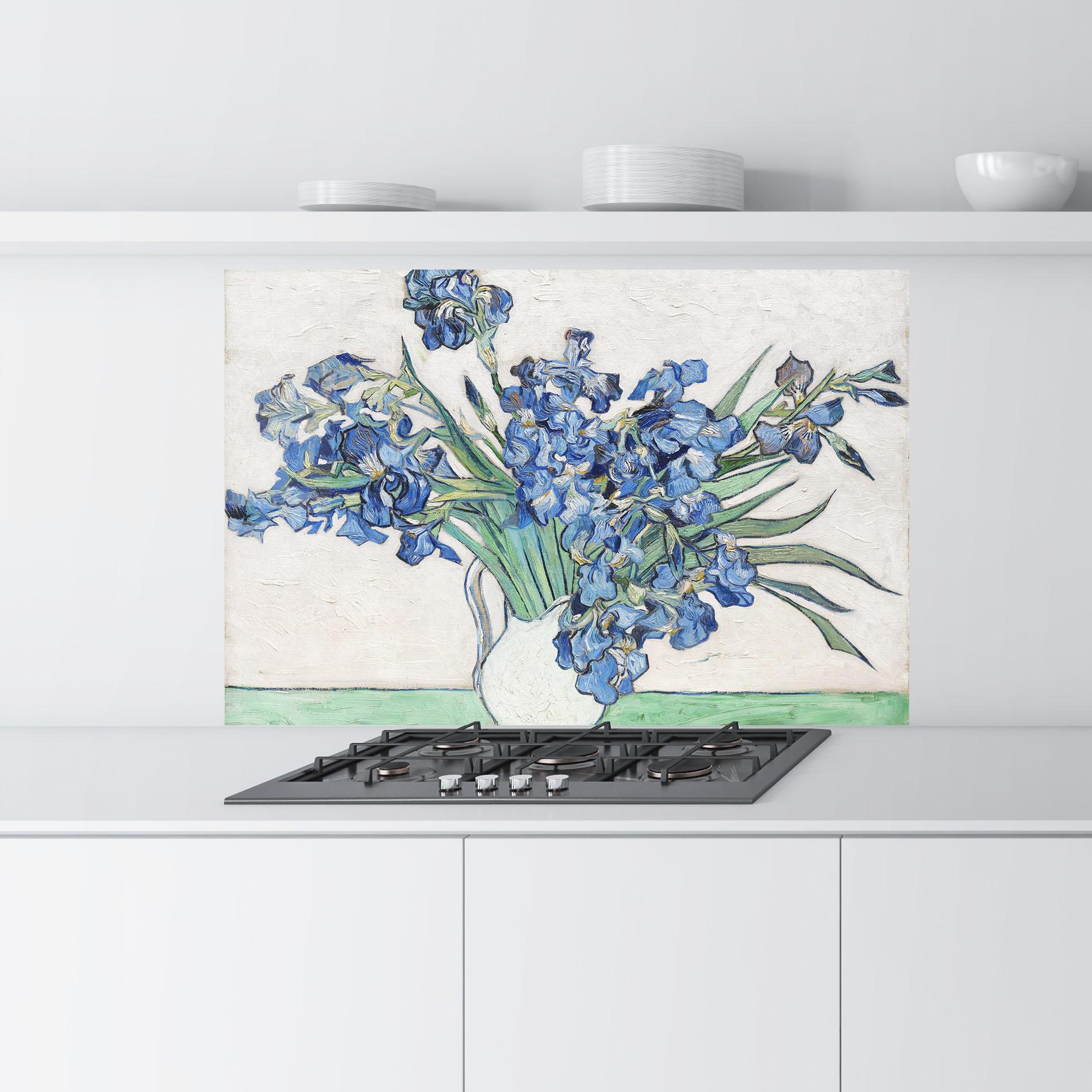 Konyhai üveg hátfal Gogh S Irises mockup 9