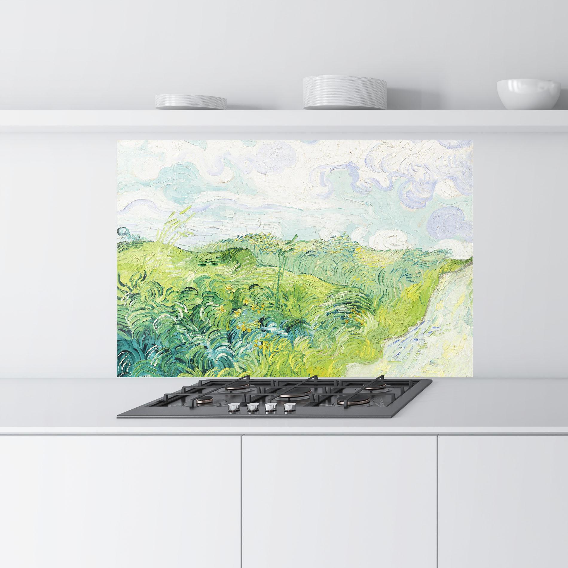 Konyhai üveg hátfal Green Wheat Fields mockup 9