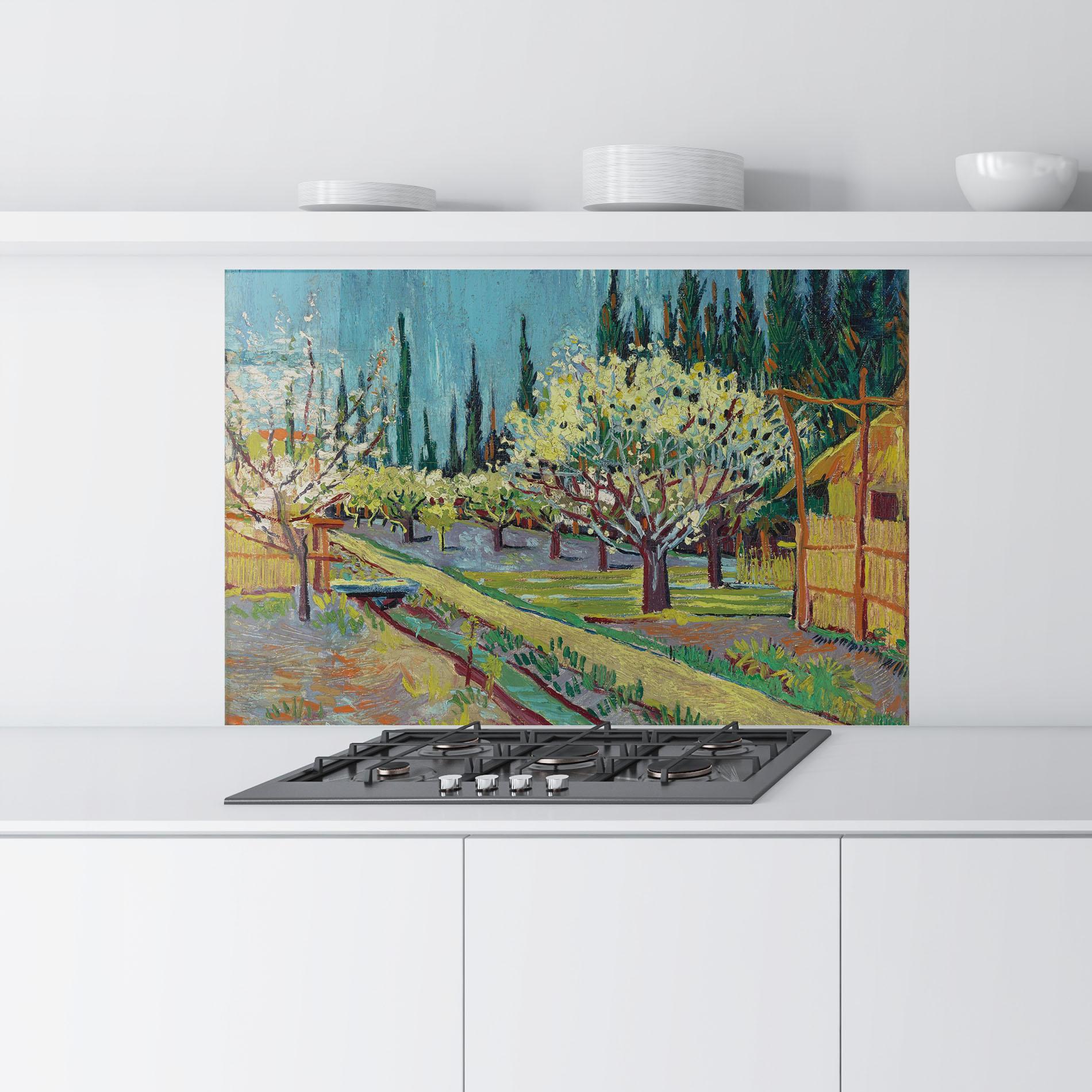 Konyhai üveg hátfal Orchard Bordered Cypresse mockup 9