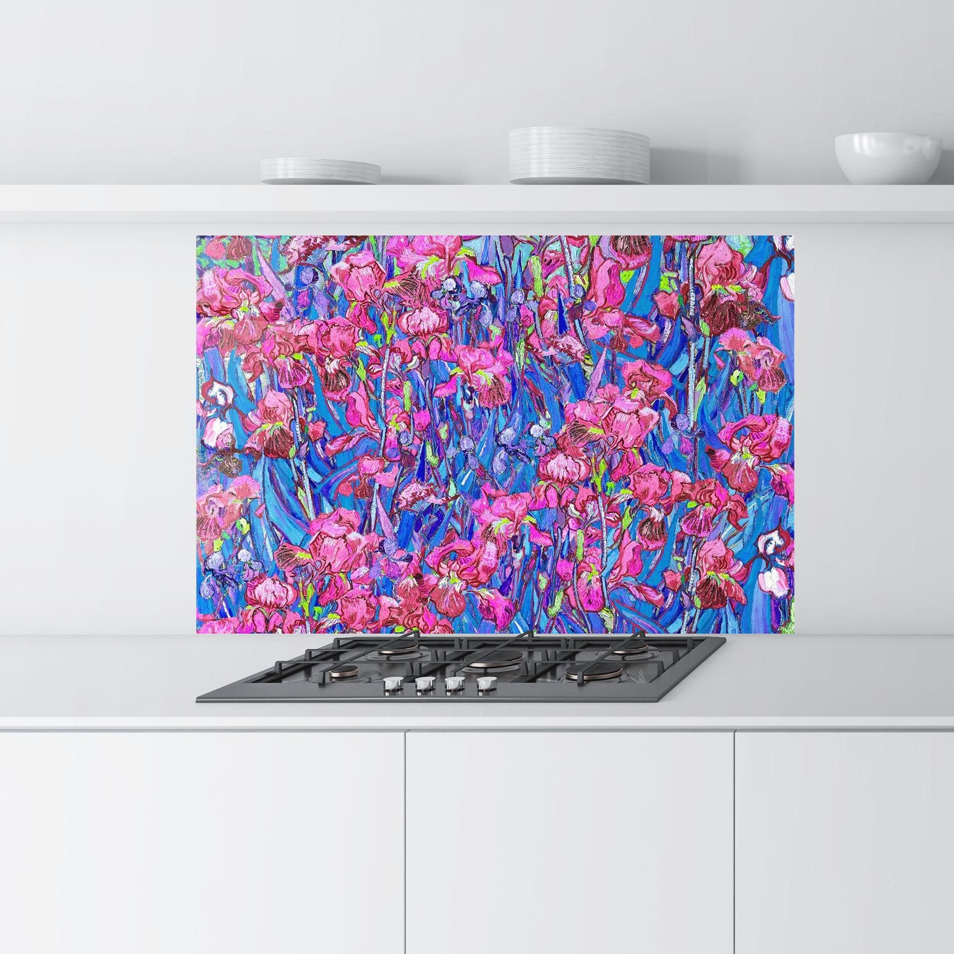 Konyhai üveg hátfal Van Gogh Irises mockup 9