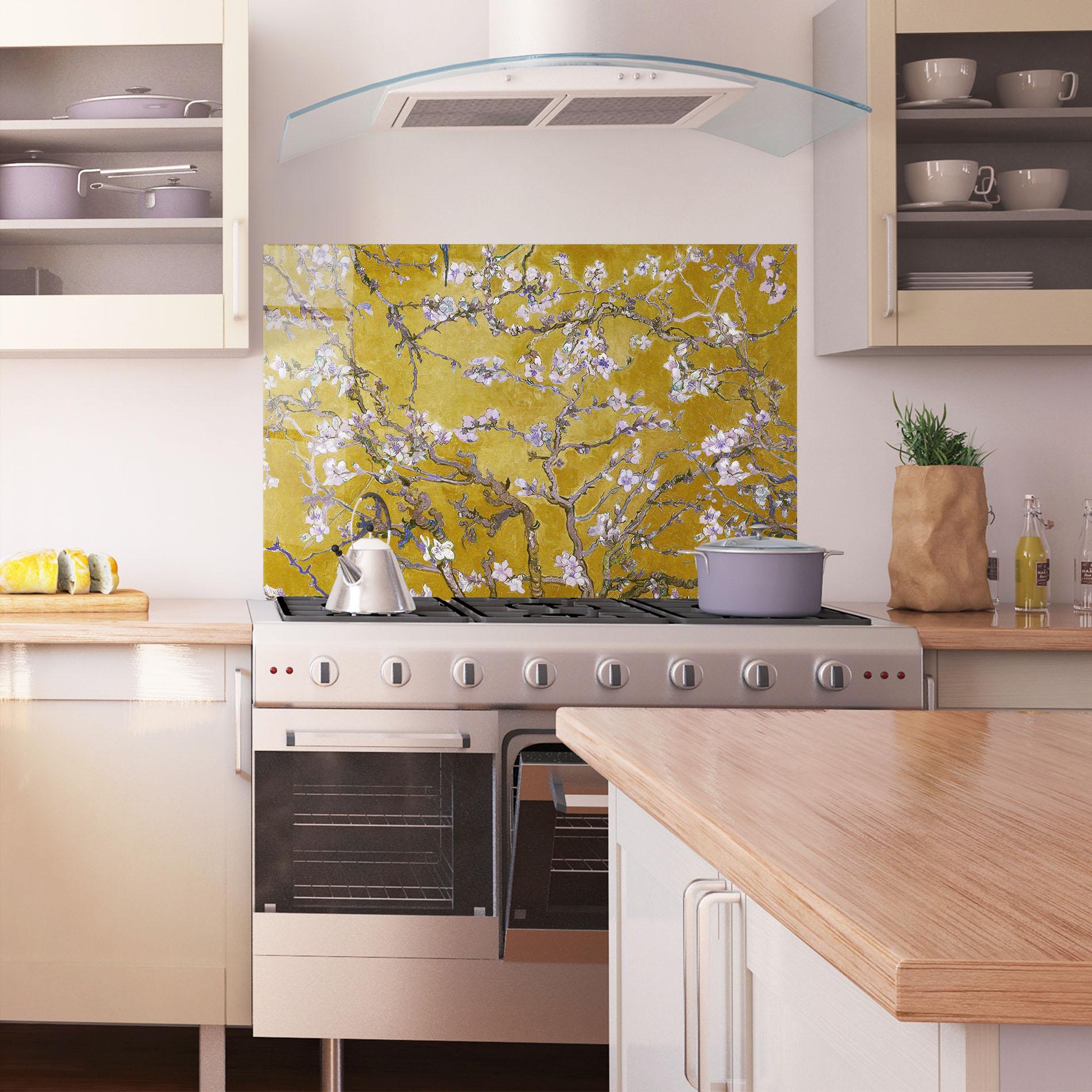 Konyhai üveg hátfal Almond Blossom mockup 1
