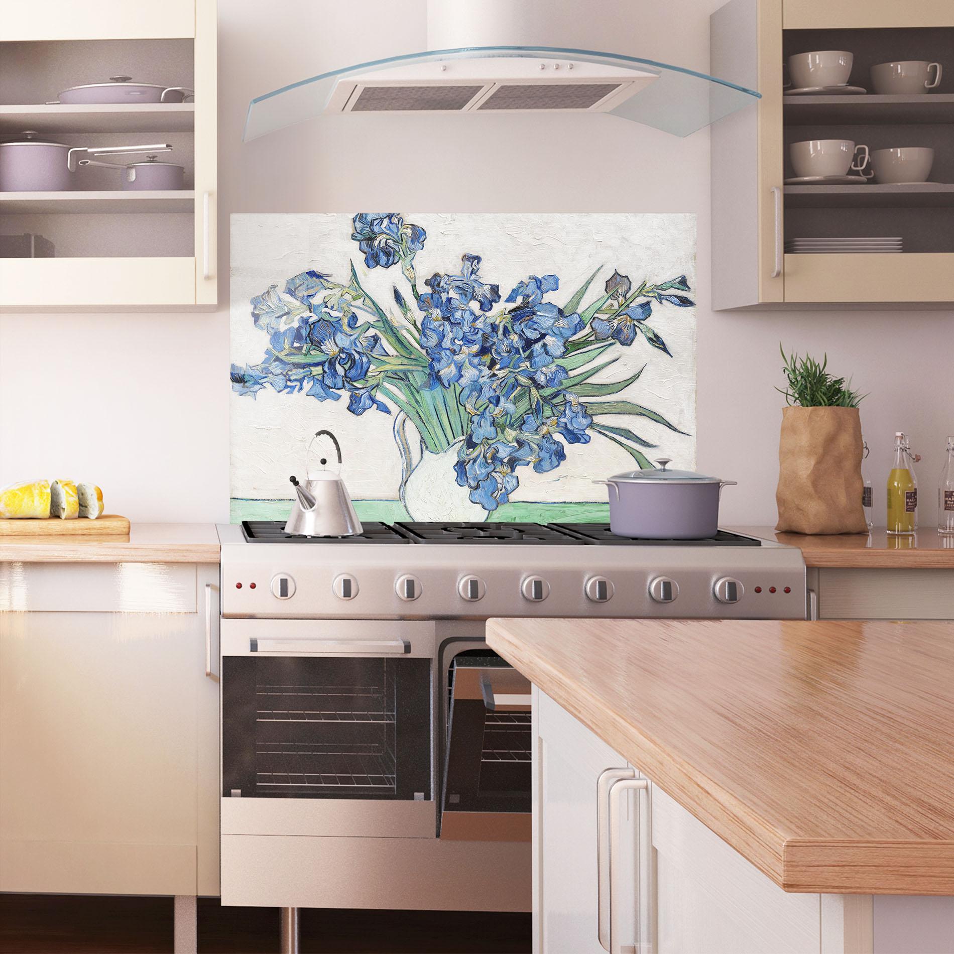 Konyhai üveg hátfal Gogh S Irises mockup 1