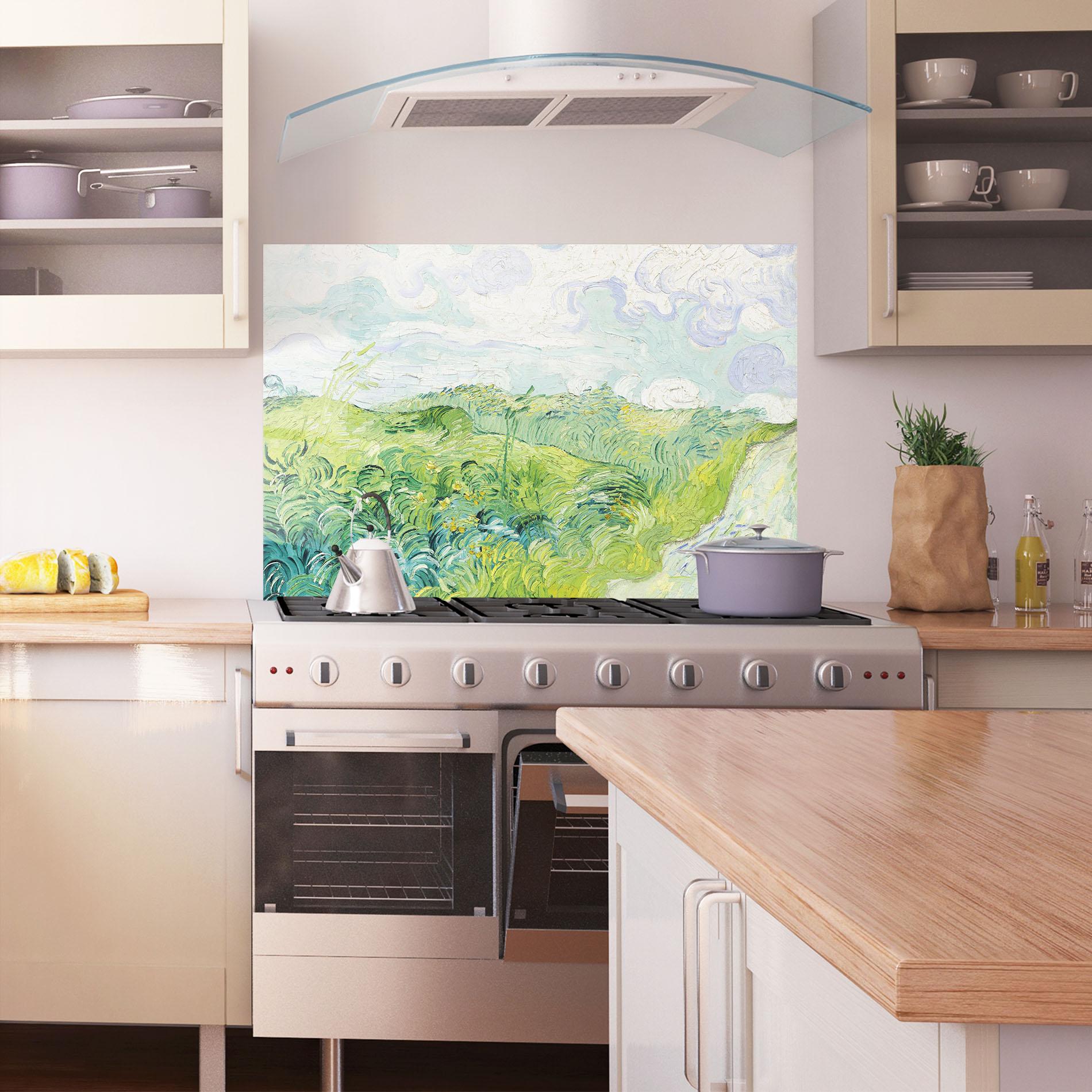 Konyhai üveg hátfal Green Wheat Fields mockup 1
