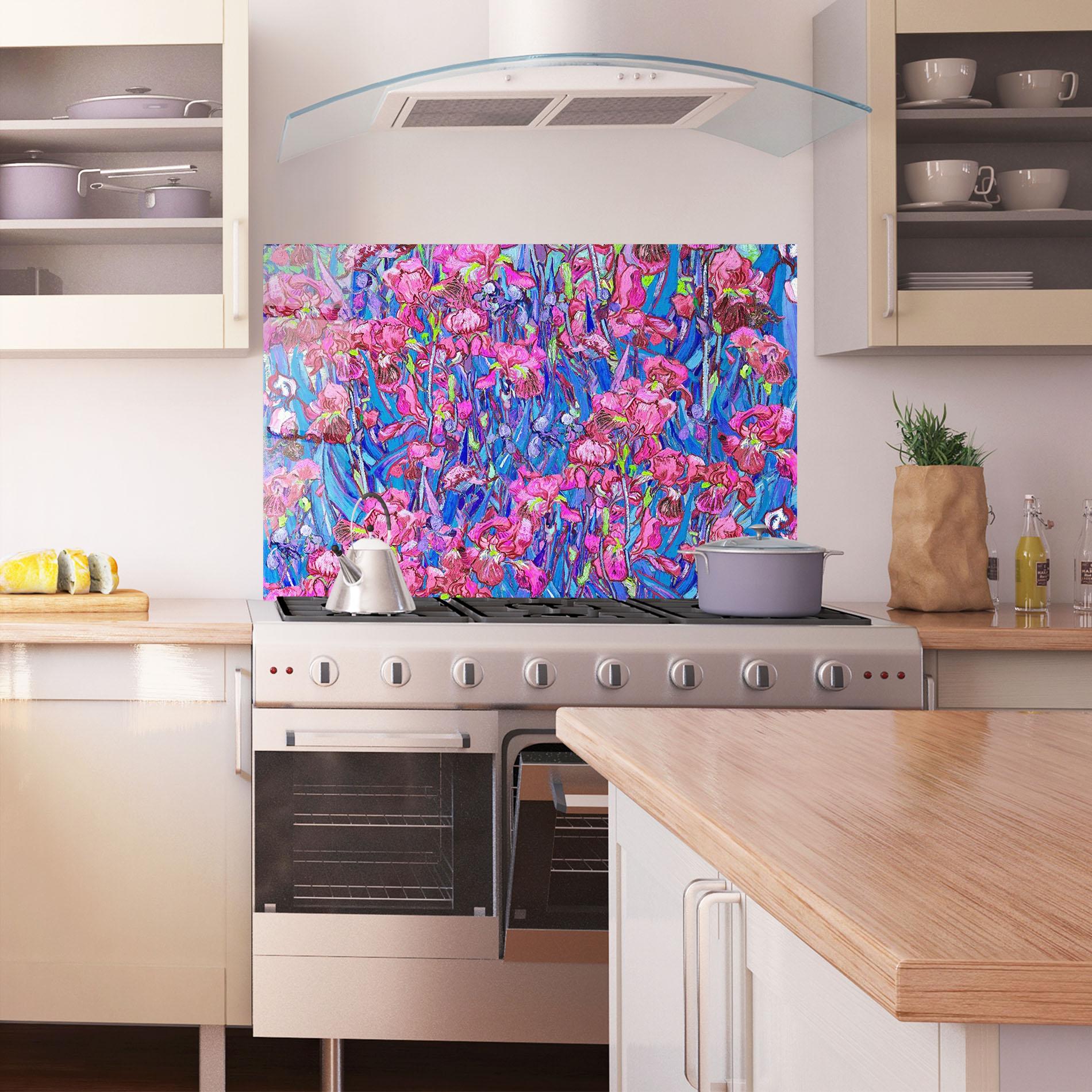Konyhai üveg hátfal Van Gogh Irises mockup 1