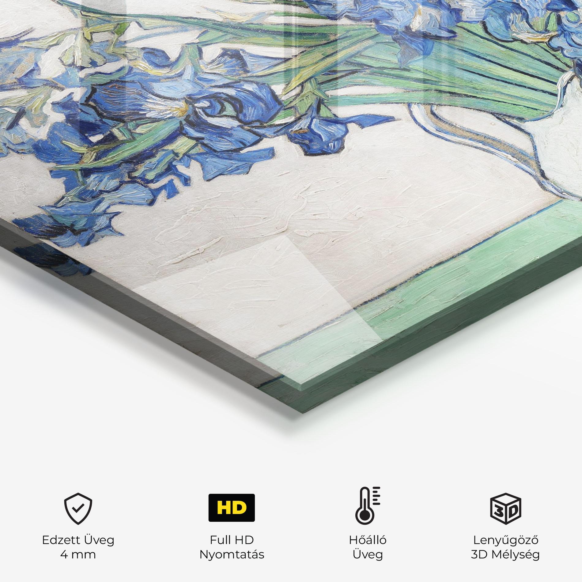 Konyhai üveg hátfal Gogh S Irises mockup 2