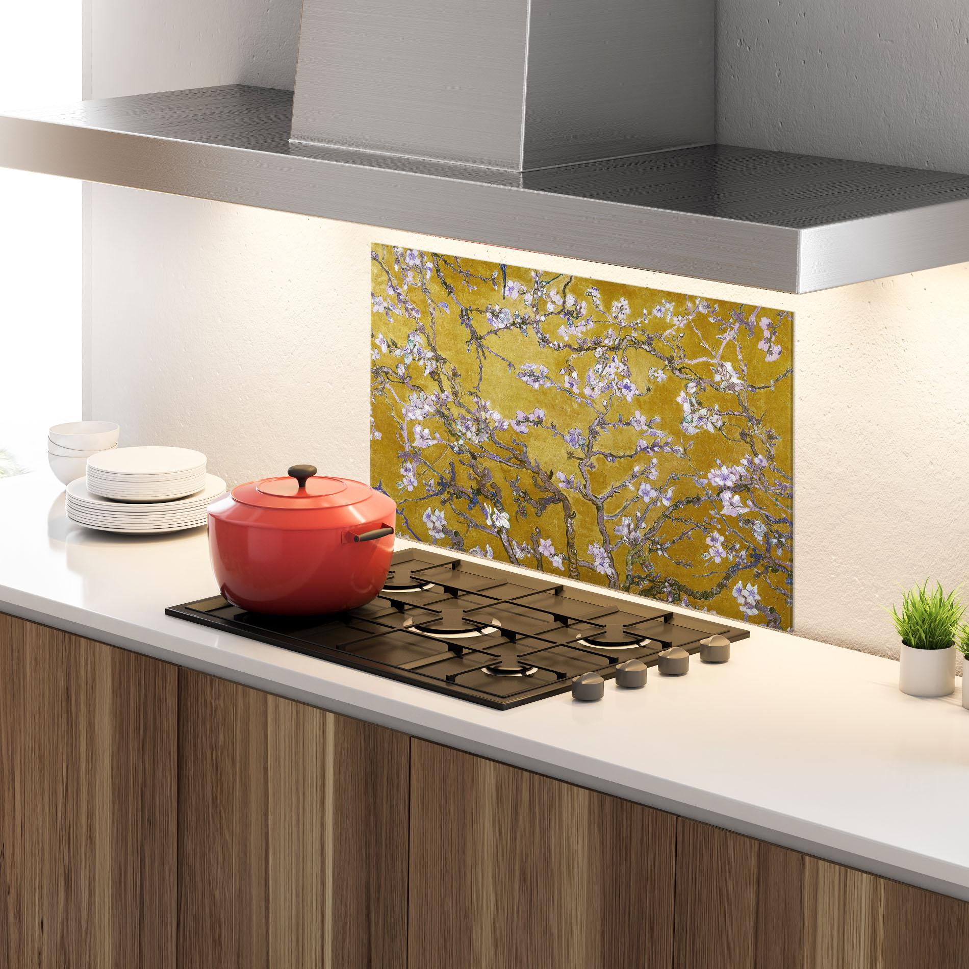 Konyhai üveg hátfal Almond Blossom mockup 4