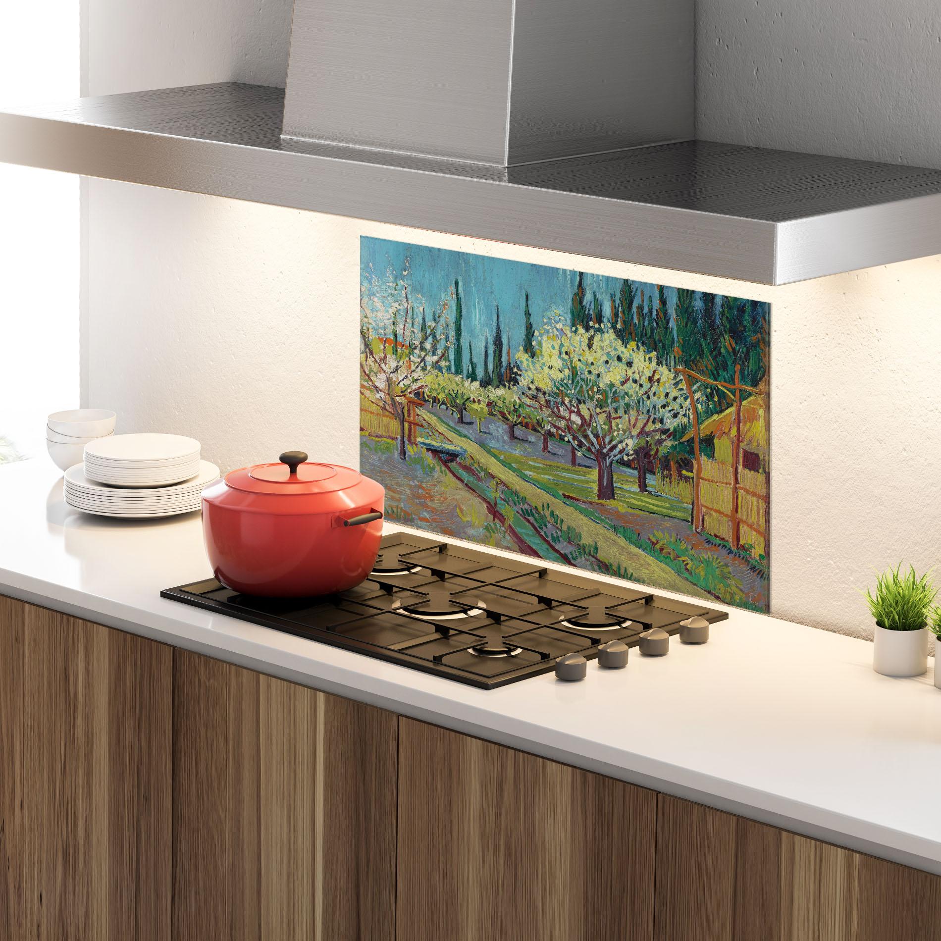 Konyhai üveg hátfal Orchard Bordered Cypresse mockup 4