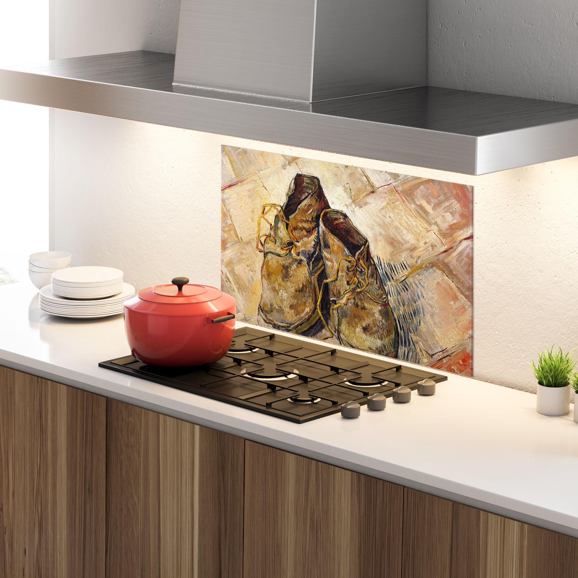 Konyhai üveg hátfal Shoes Van Gogh mockup 4