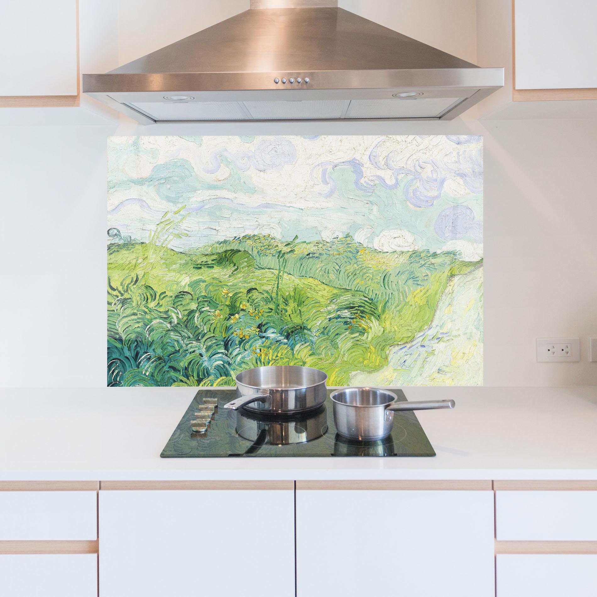 Konyhai üveg hátfal Green Wheat Fields mockup 5