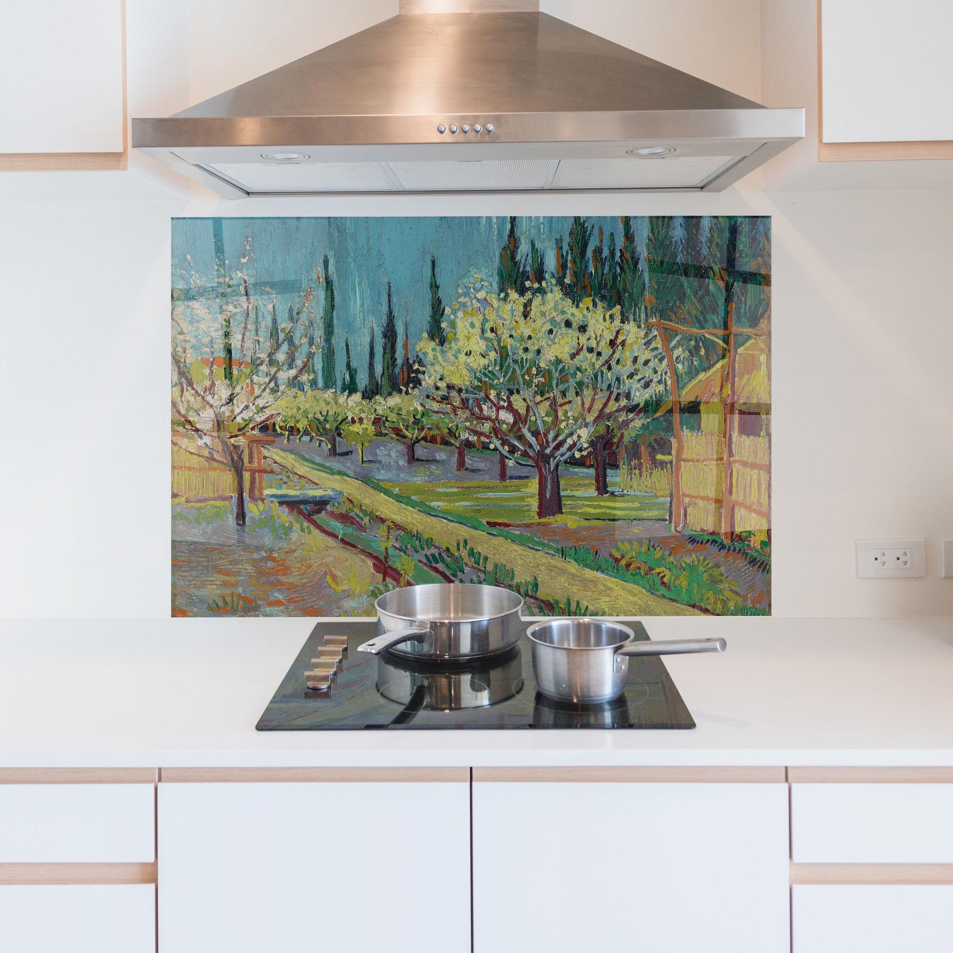 Konyhai üveg hátfal Orchard Bordered Cypresse mockup 5