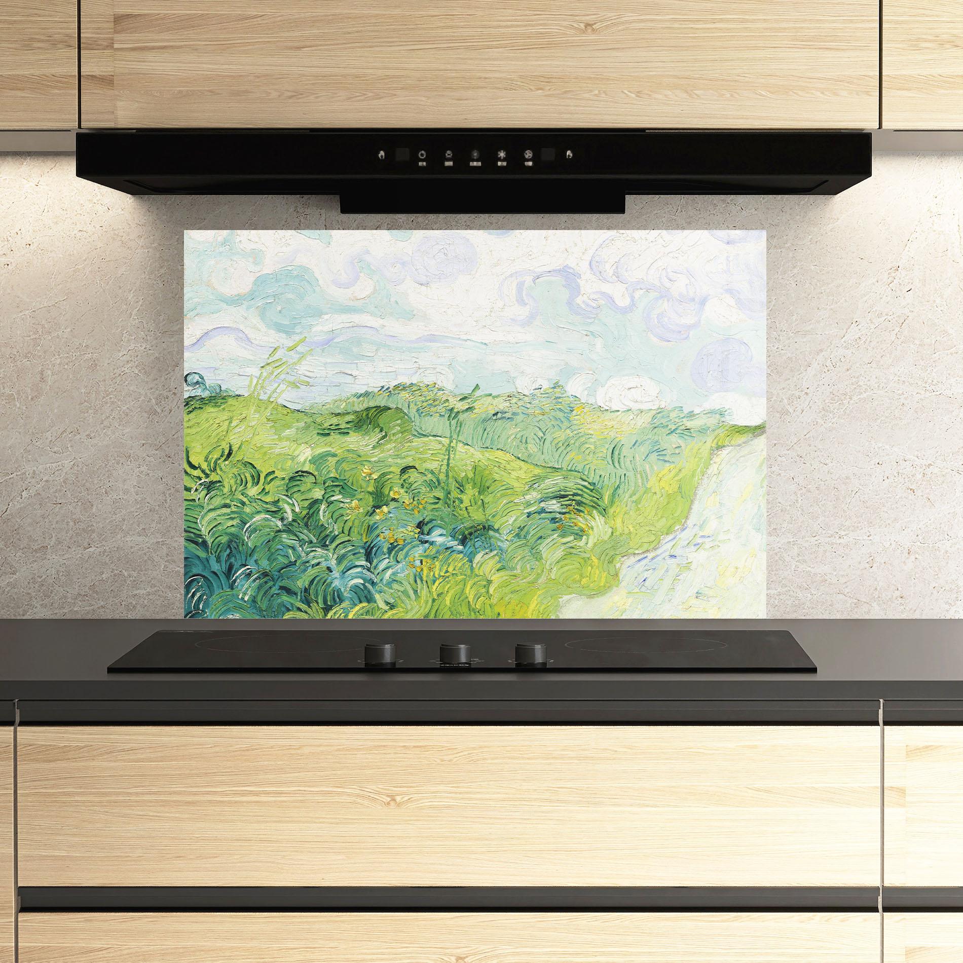 Konyhai üveg hátfal Green Wheat Fields mockup 3