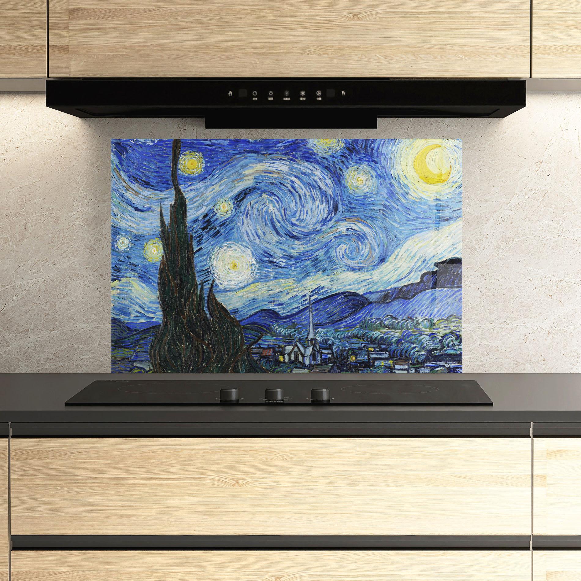 Konyhai üveg hátfal The Starry Night mockup 3