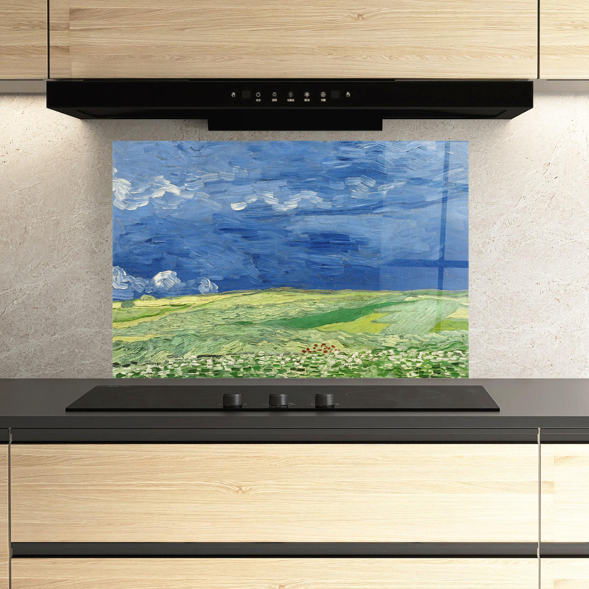 Konyhai üveg hátfal Wheatfield Thunderclouds mockup 3