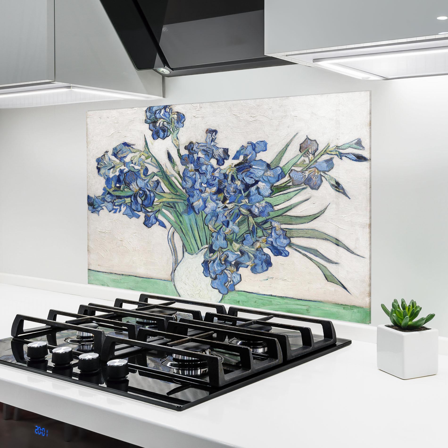 Konyhai üveg hátfal Gogh S Irises mockup 6