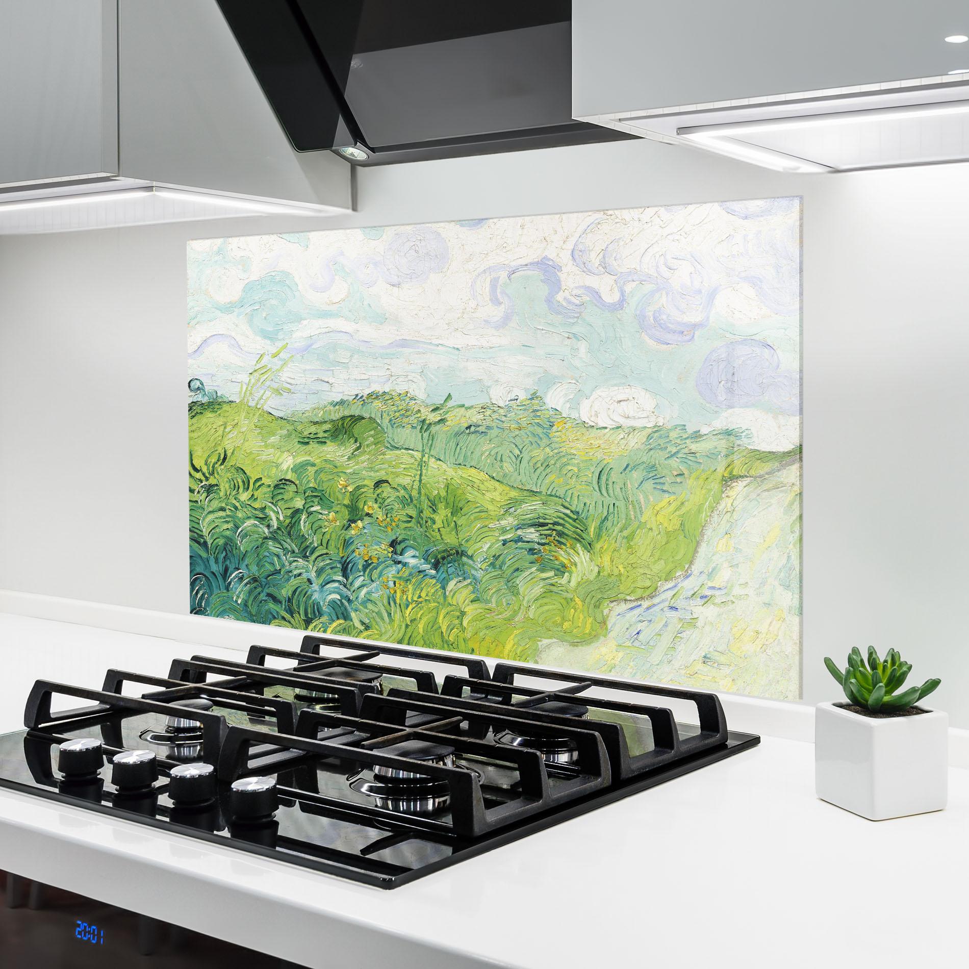 Konyhai üveg hátfal Green Wheat Fields mockup 6