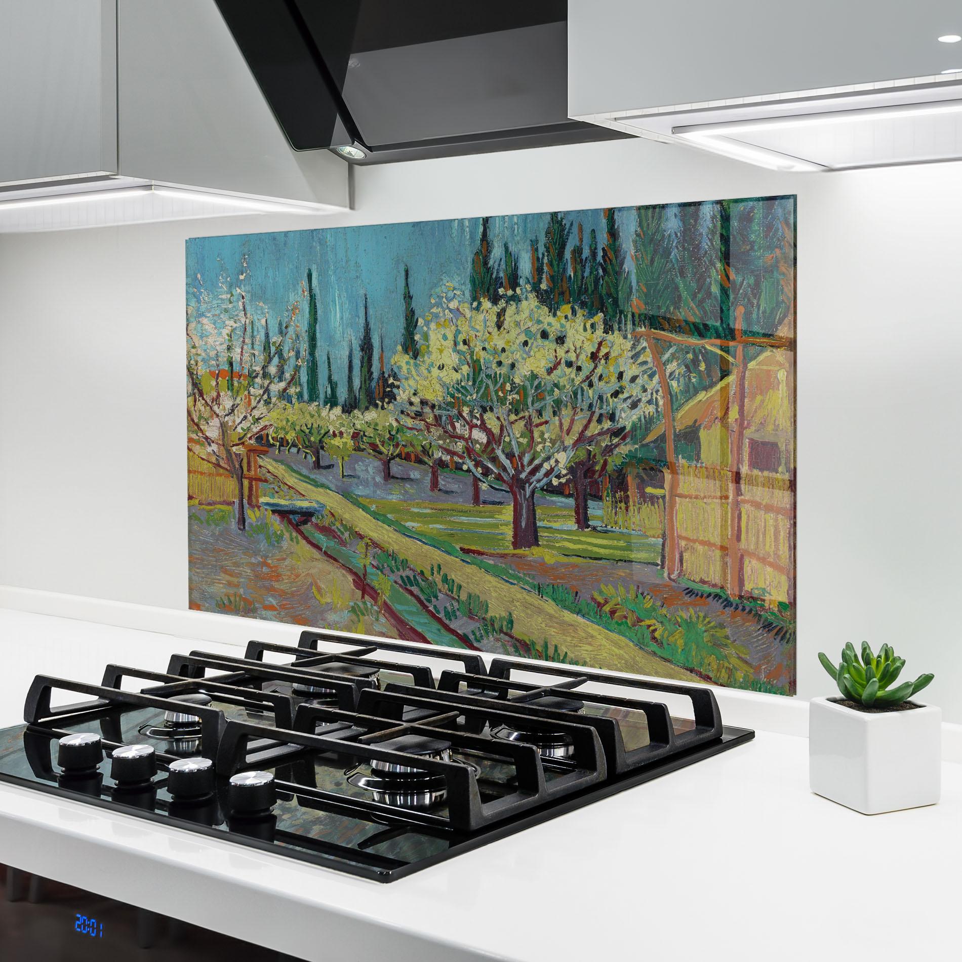 Konyhai üveg hátfal Orchard Bordered Cypresse mockup 6