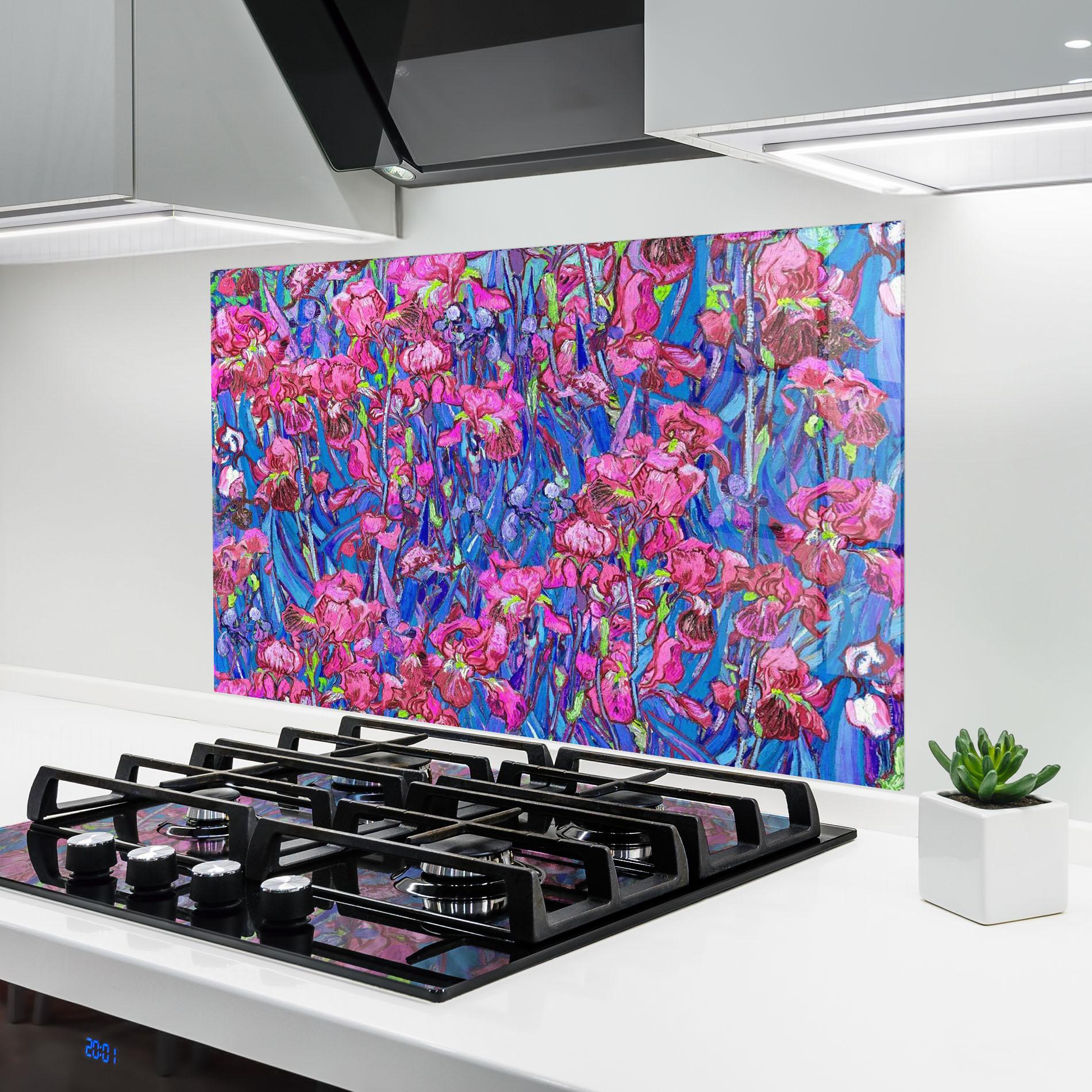 Konyhai üveg hátfal Van Gogh Irises mockup 6