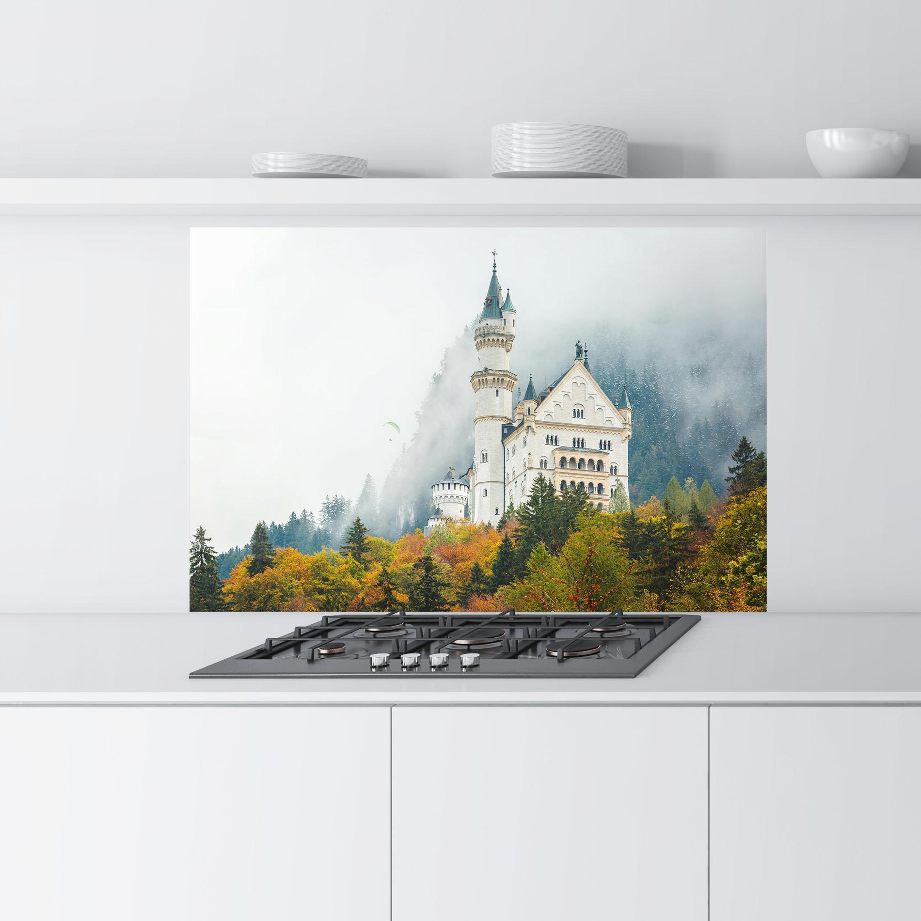 Konyhai üveg hátfal Neuschwanstein Castle Foggy mockup 9