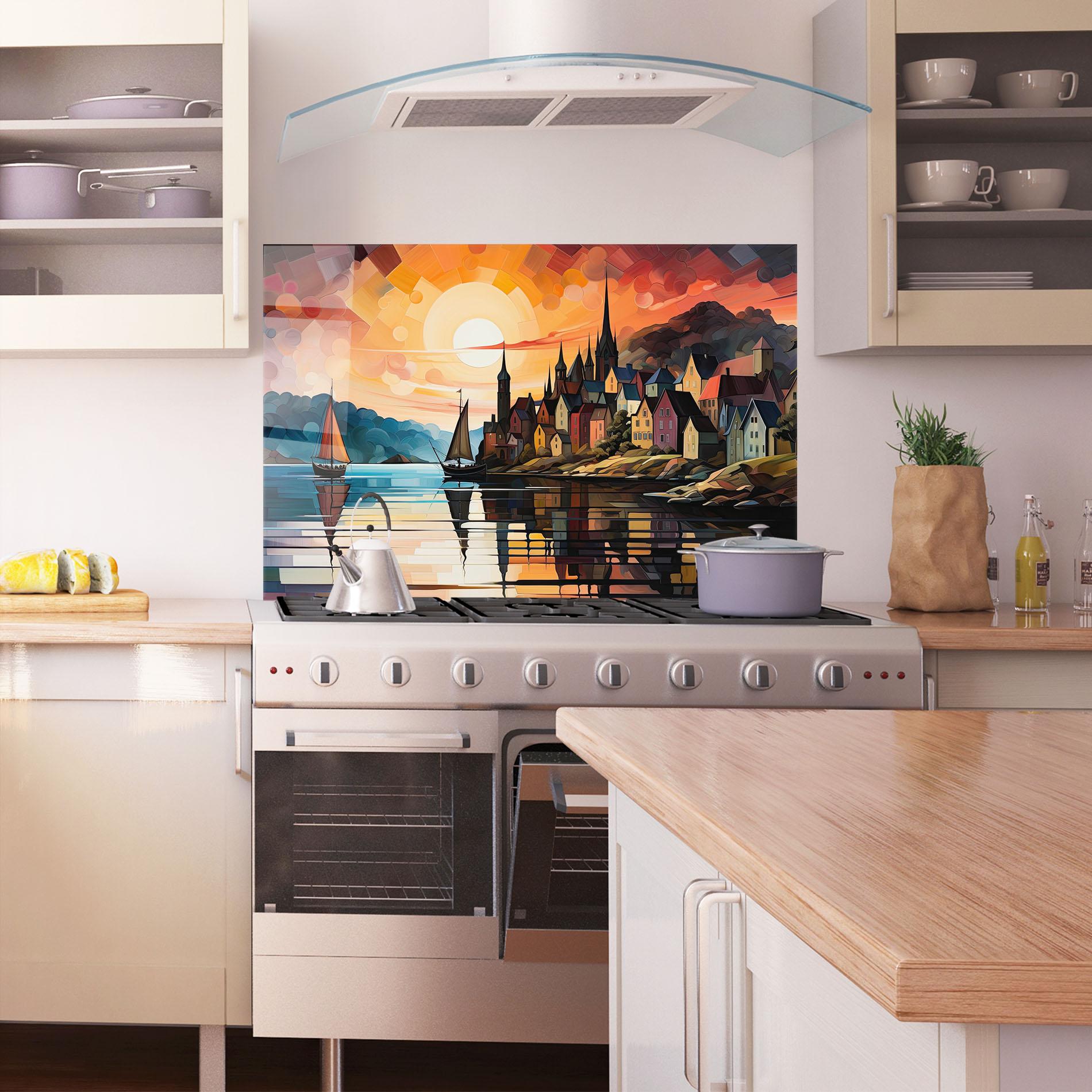 Konyhai üveg hátfal Castle Painting mockup 1