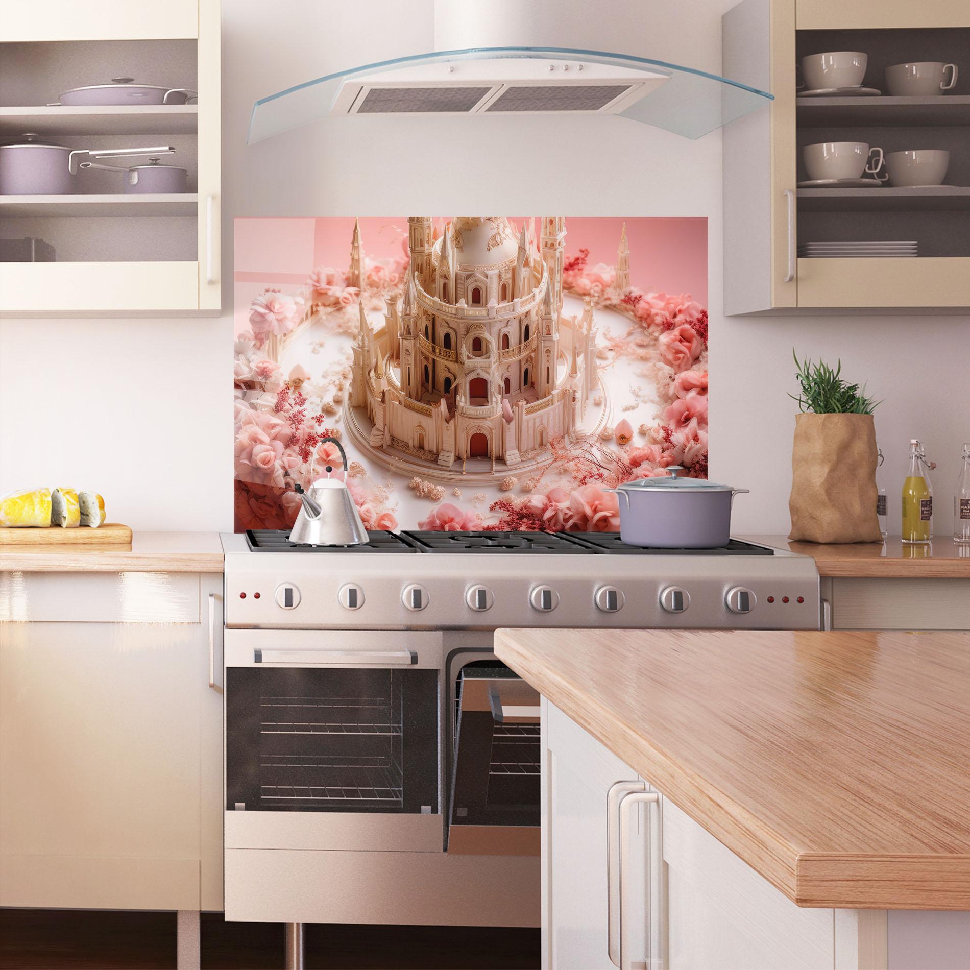 Konyhai üveg hátfal Cream Castle Flower mockup 1