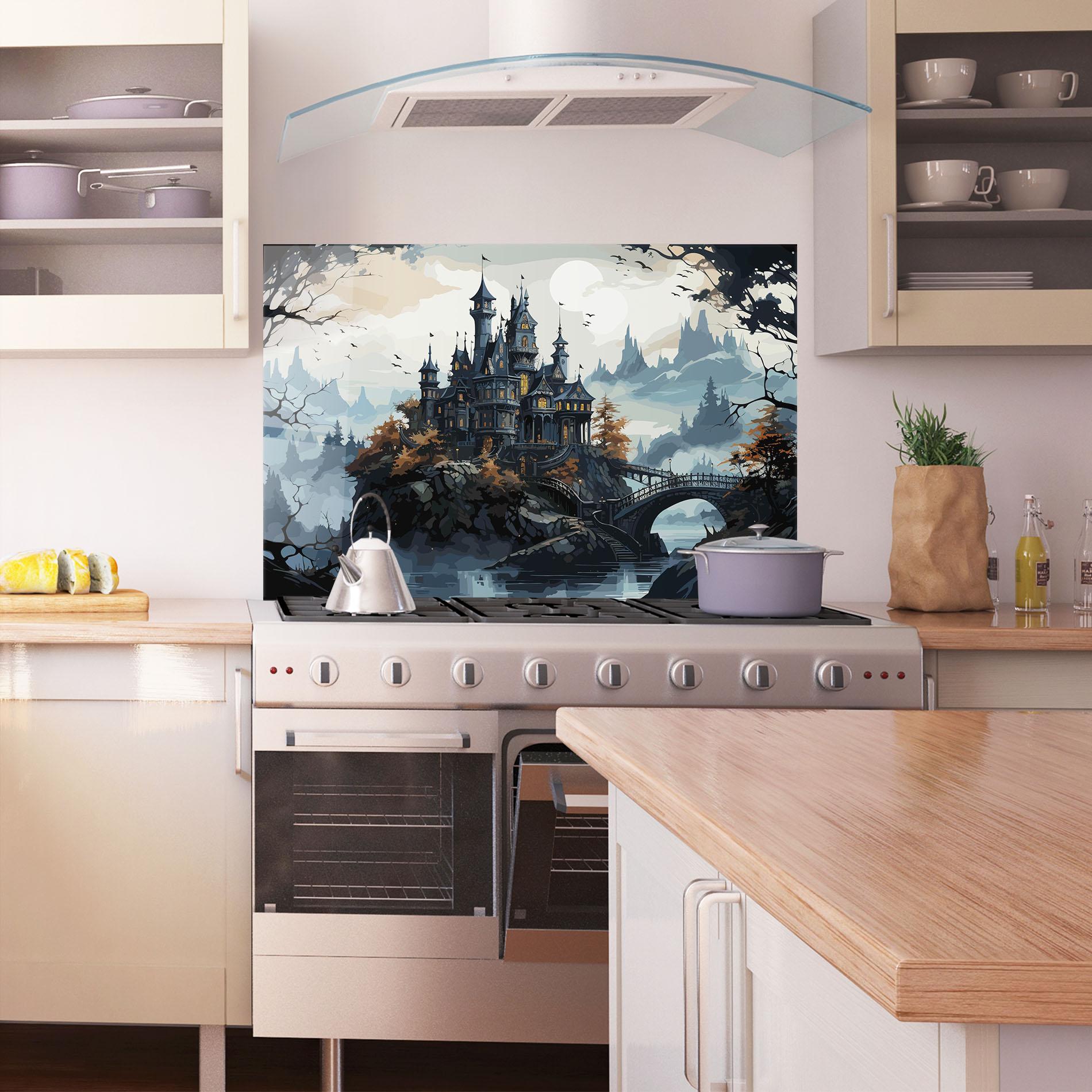 Konyhai üveg hátfal Grey Big Castle mockup 1