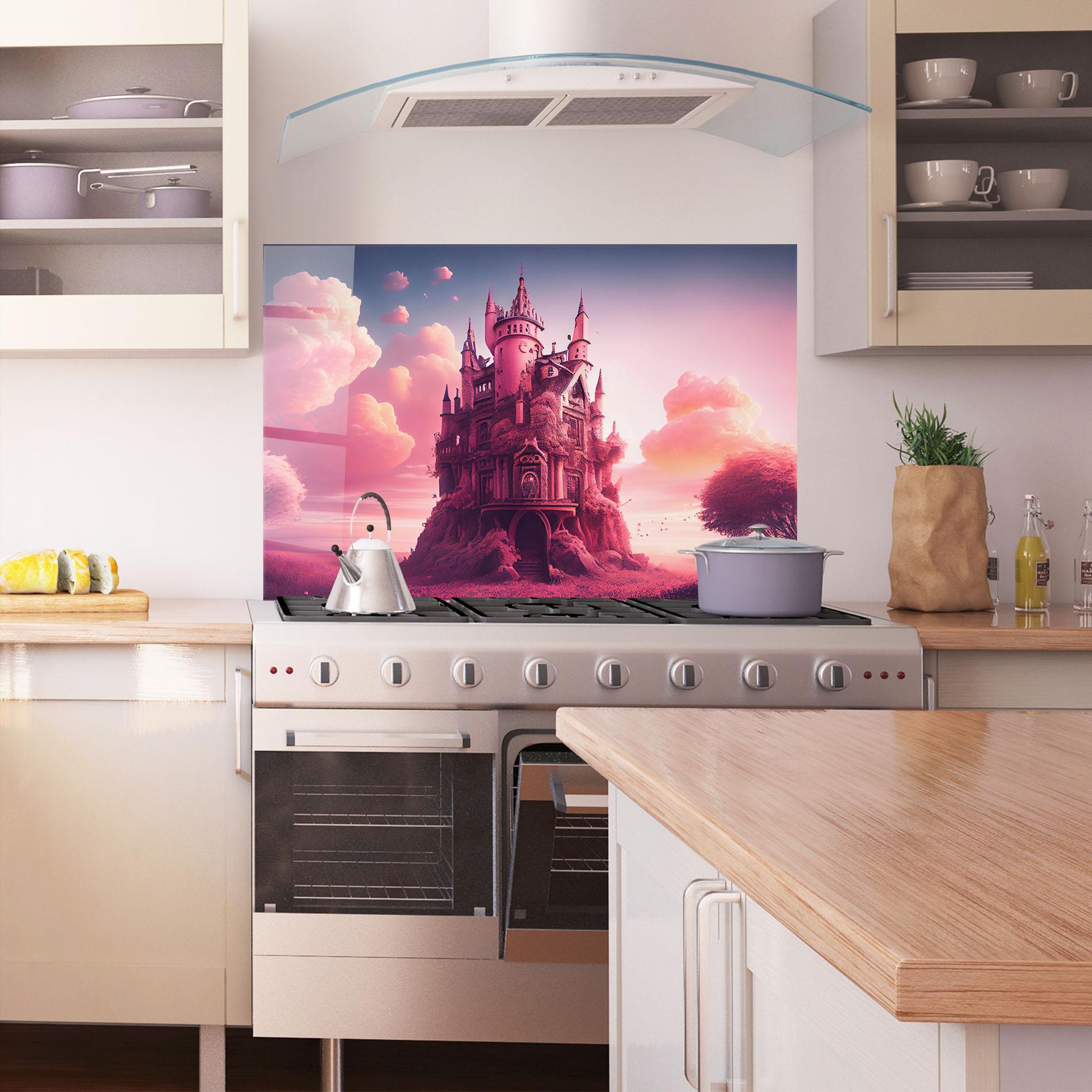 Konyhai üveg hátfal Pink Cute Castle mockup 1