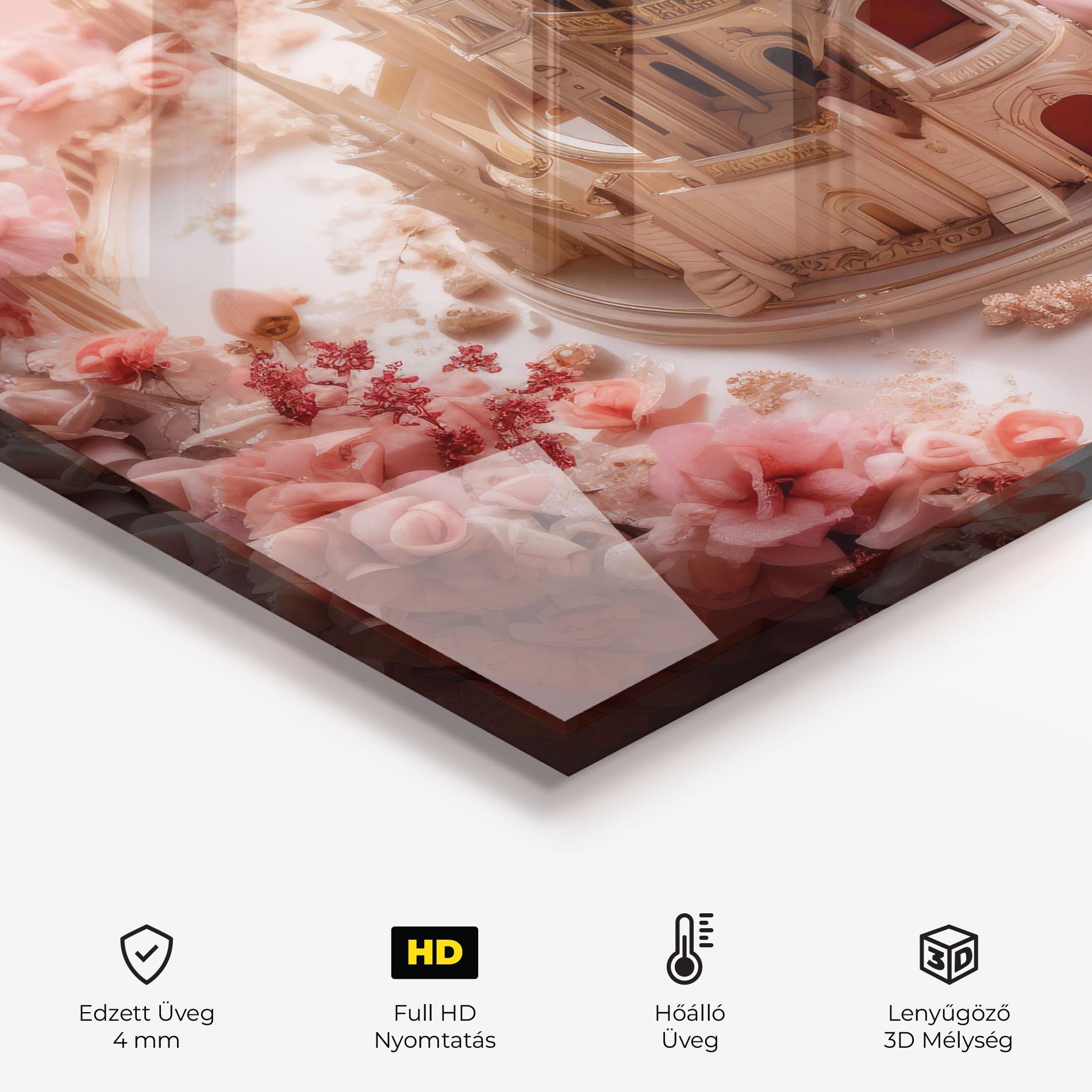 Konyhai üveg hátfal Cream Castle Flower mockup 2